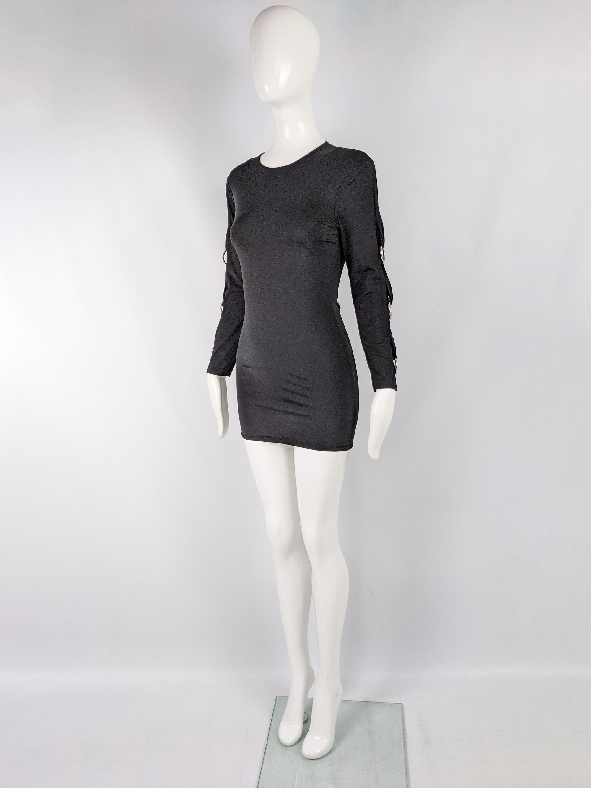 John McKitterick Vintage 1990er Schwarzes Bodycon O-Ring-Minikleid 2