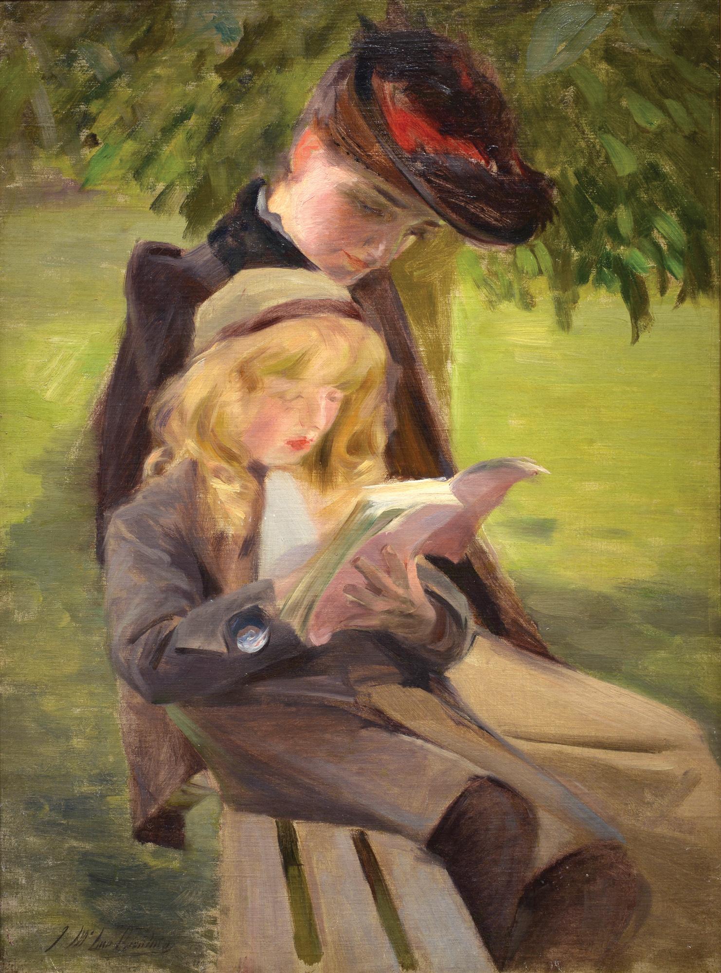 En el parque, Impresionista americano, Madre e hijo, Paisaje, Figuras, Óleo