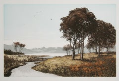 Ribera del río, aguafuerte realista americano con aguatinta de John McNulty