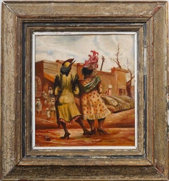 Antique American Modernist Forsyth Georgia Street Scene Southern Oil Painting