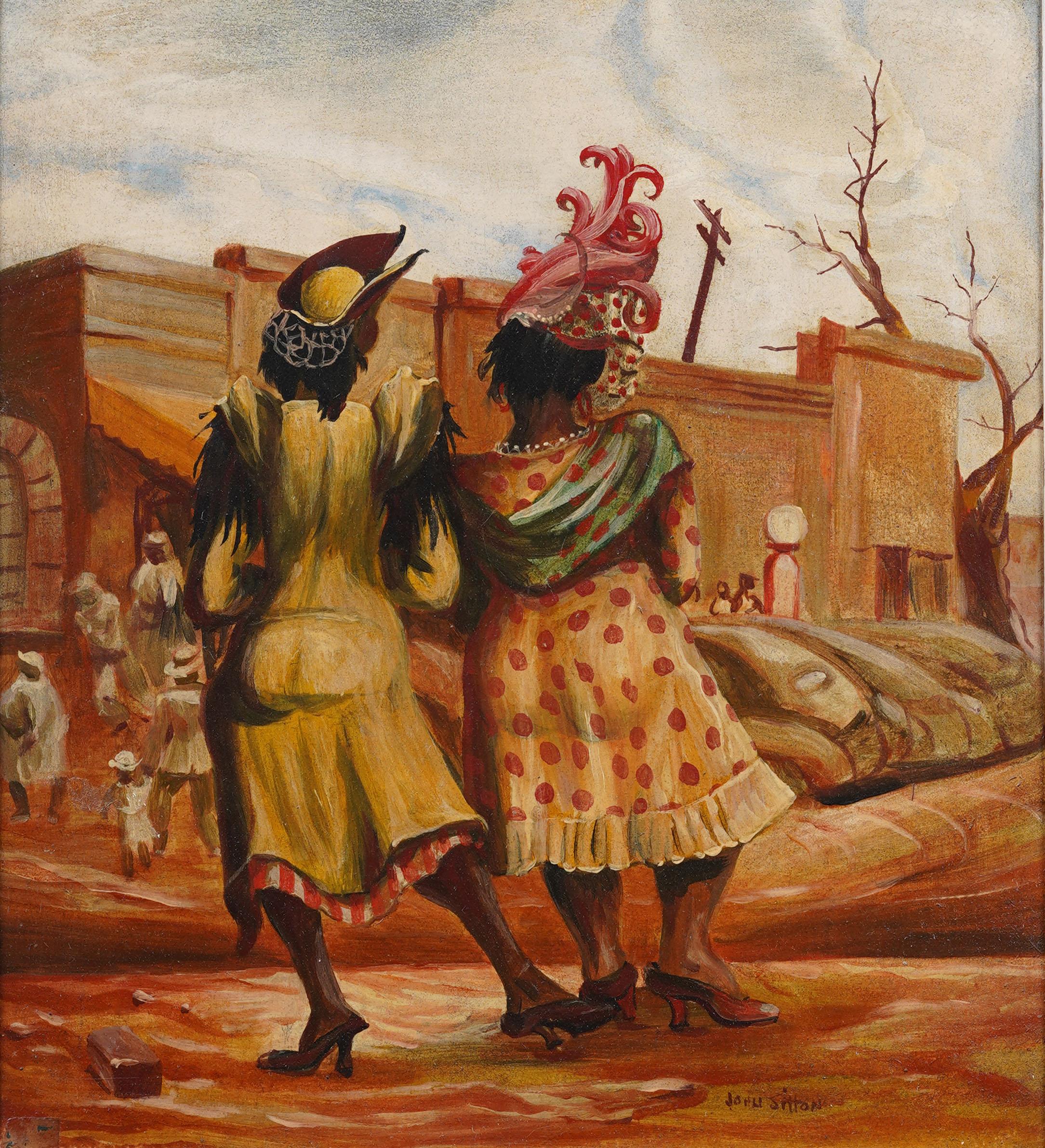 Ancienne peinture à l'huile moderniste américaine FORSYTH Georgia Street Scene Southern - Moderne Painting par John Melza Sitton