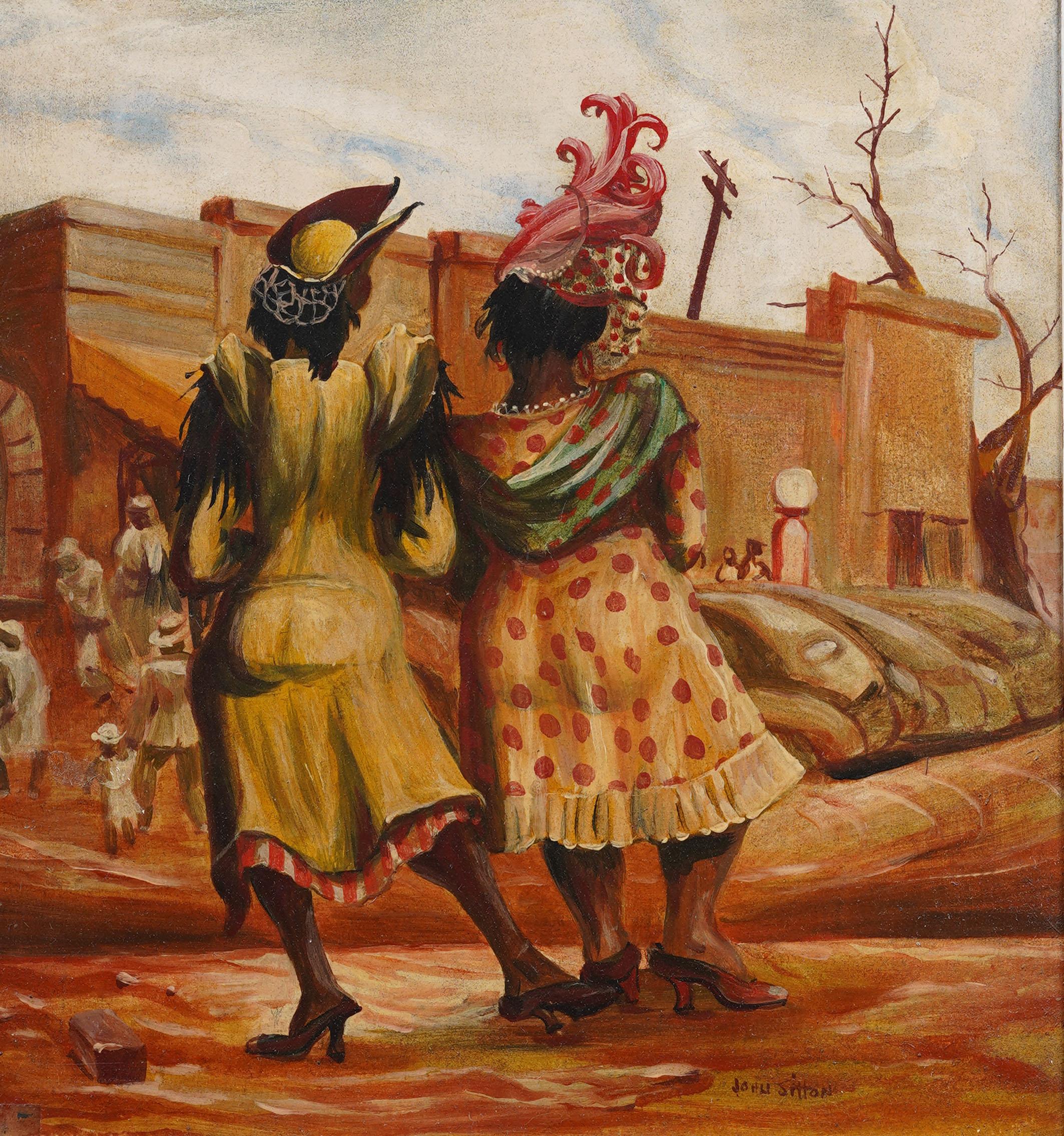 Ancienne peinture à l'huile moderniste américaine FORSYTH Georgia Street Scene Southern - Marron Portrait Painting par John Melza Sitton