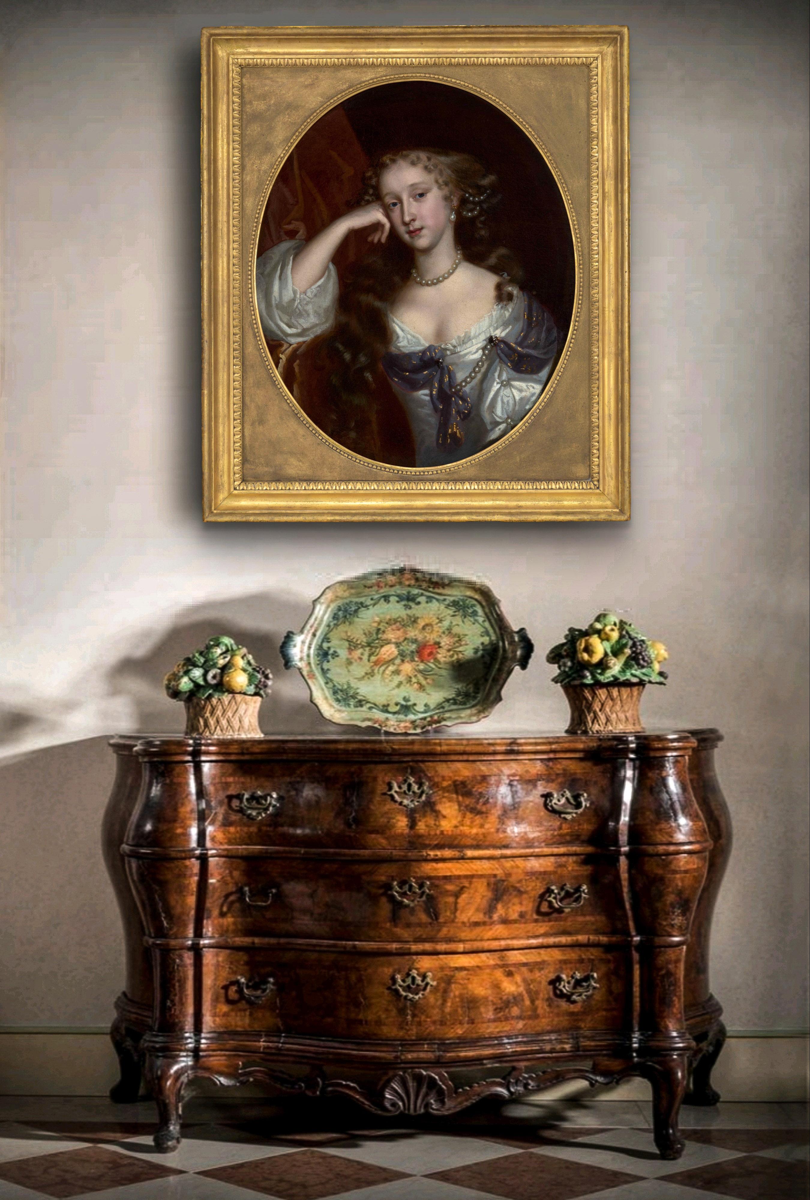 Portrait of a Lady, Elizabeth Fane, Countess Westmoreland in Silver Dress, oil - Old Masters Art by John Michael Wright