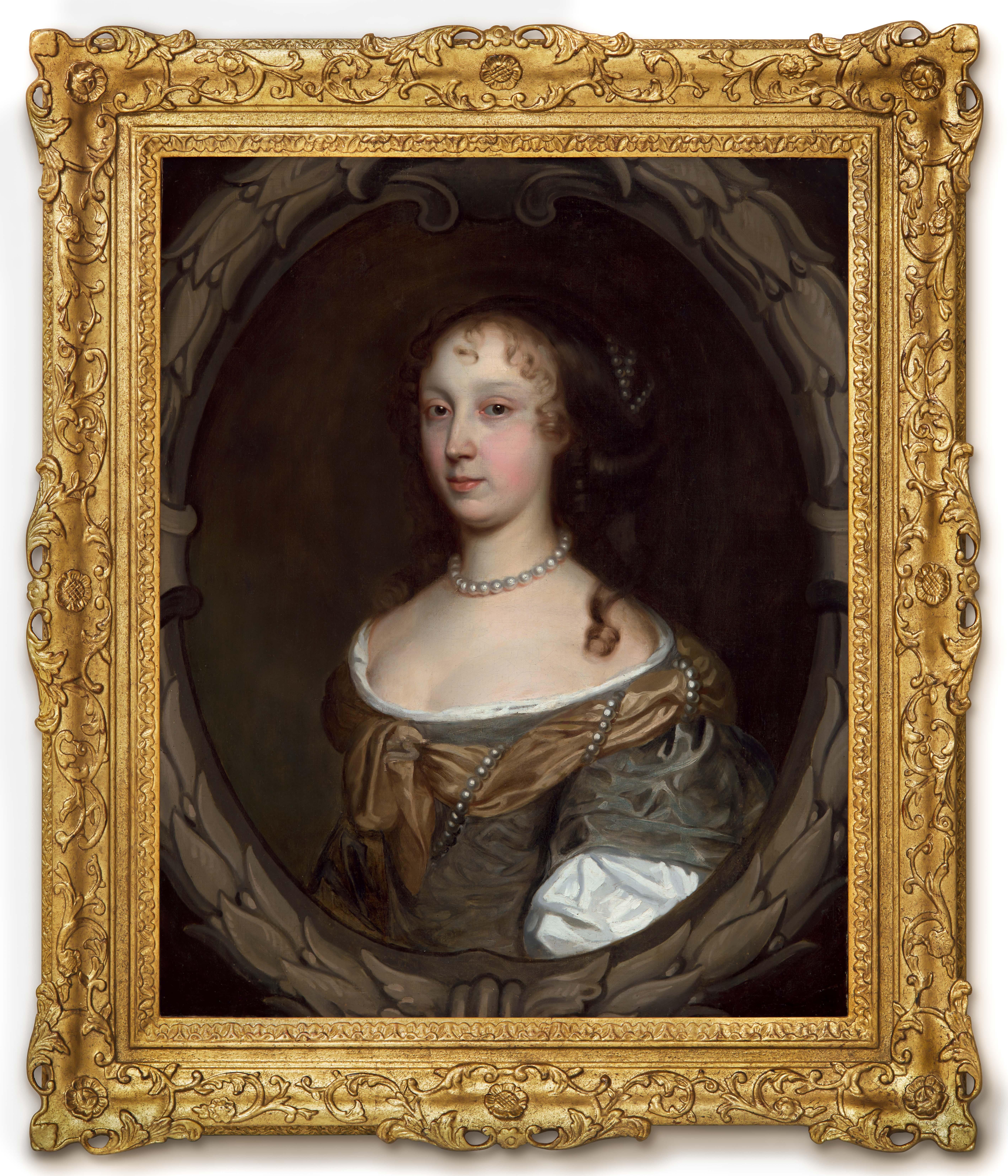 Portrait of a Lady in Green Dress & Pearl Jewellery c.1660 Painting John Wright - Old Masters Art by John Michael Wright