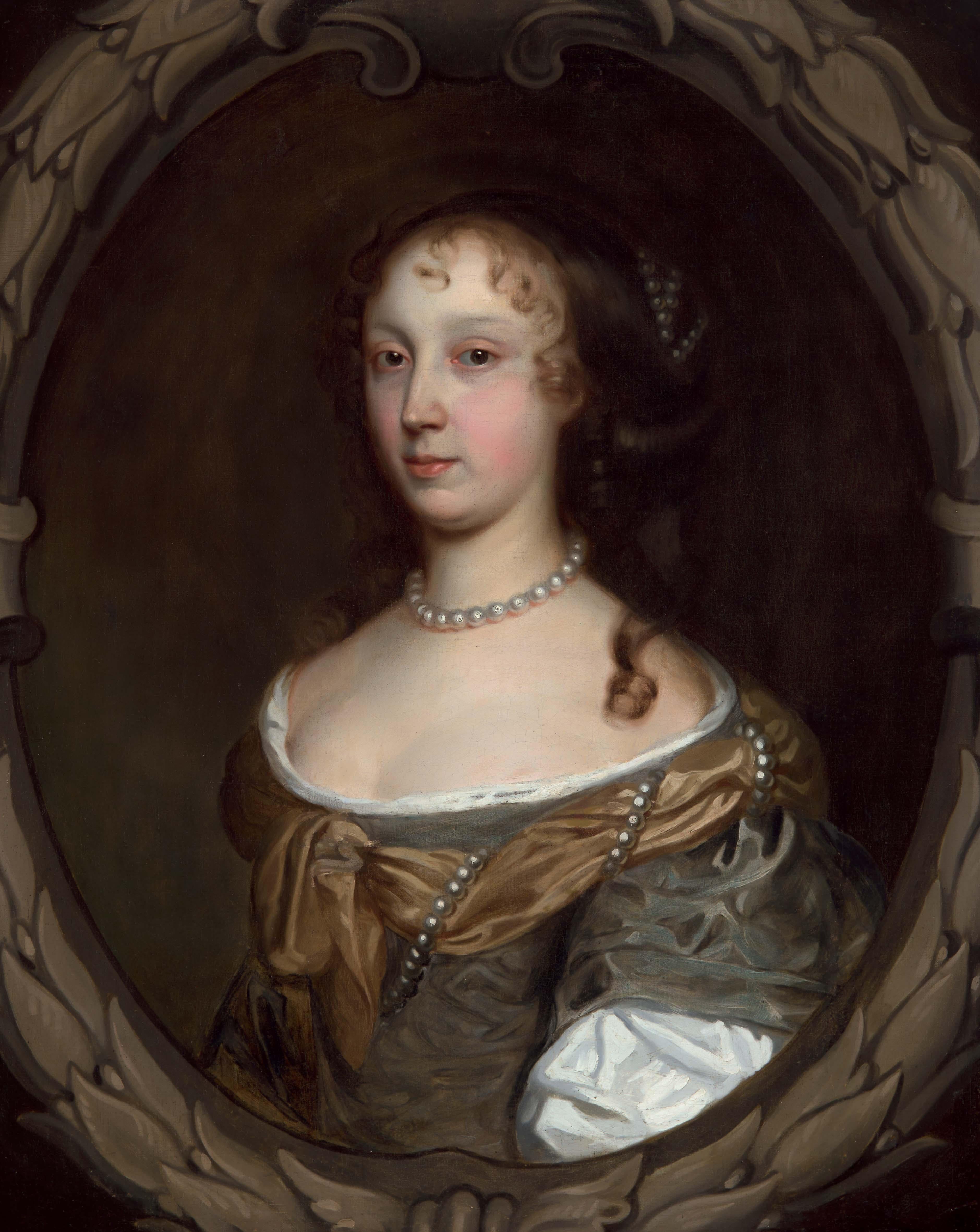 Portrait of a Lady in Green Dress & Pearl Jewellery c.1660 Painting John Wright For Sale 1