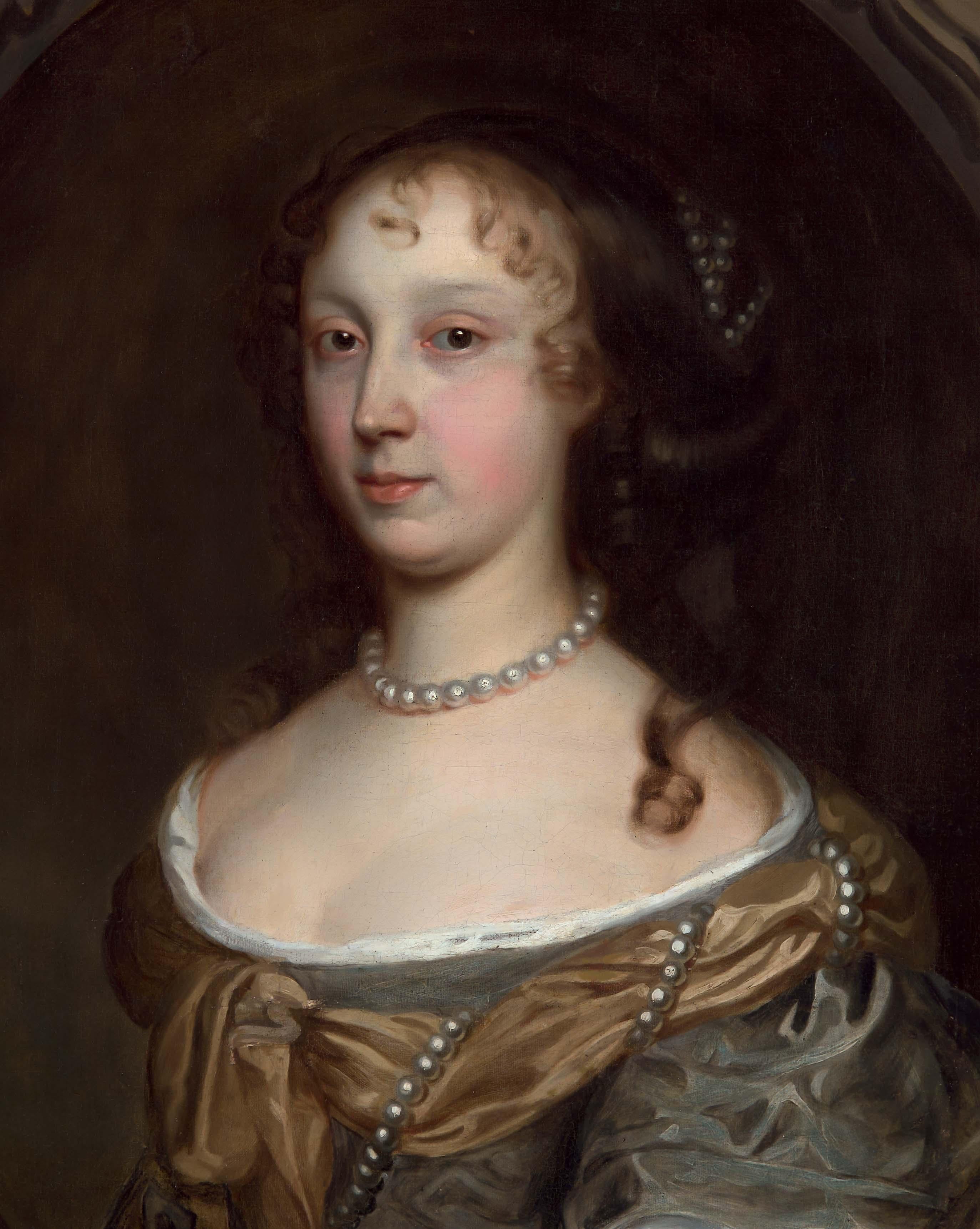 Portrait of a Lady in Green Dress & Pearl Jewellery c.1660 Painting John Wright For Sale 2