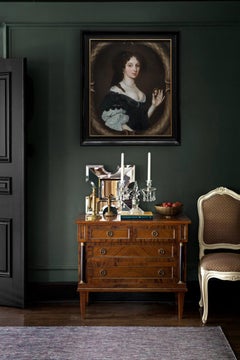 Porträtgemälde einer Dame mit Miniatur ca. 1673-1680, Antikes Öl auf Leinwand