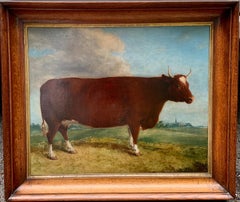 19th century English folk are portrait of a Bull in a landscape 