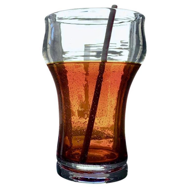 John Miller Blue Plate Special Cola and Straw 2008 Blown Pop Art Glass