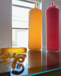 Pop Art Glass Sculpture John Miller Blue Plate Special, Mustard 2008 hand-blown