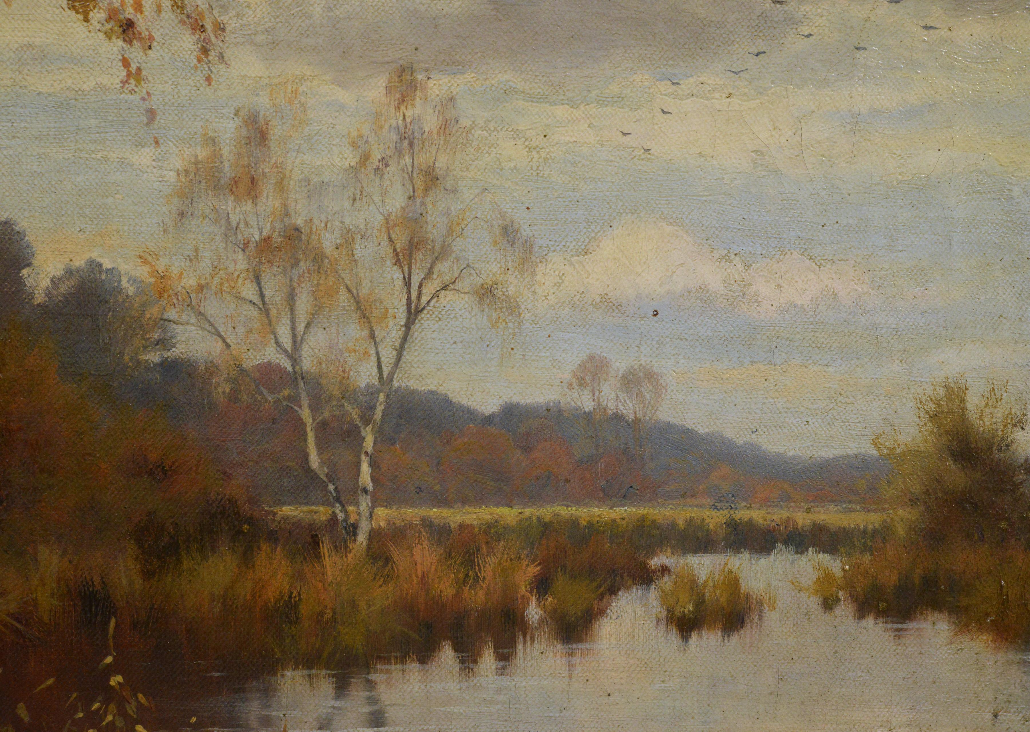 Autumn Lake Landscape Mid 19th Century Oil Painting by Listed Scottish Painter 1