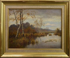 Autumn Lake Landscape Mid 19th Century Oil Painting by Listed Scottish Painter