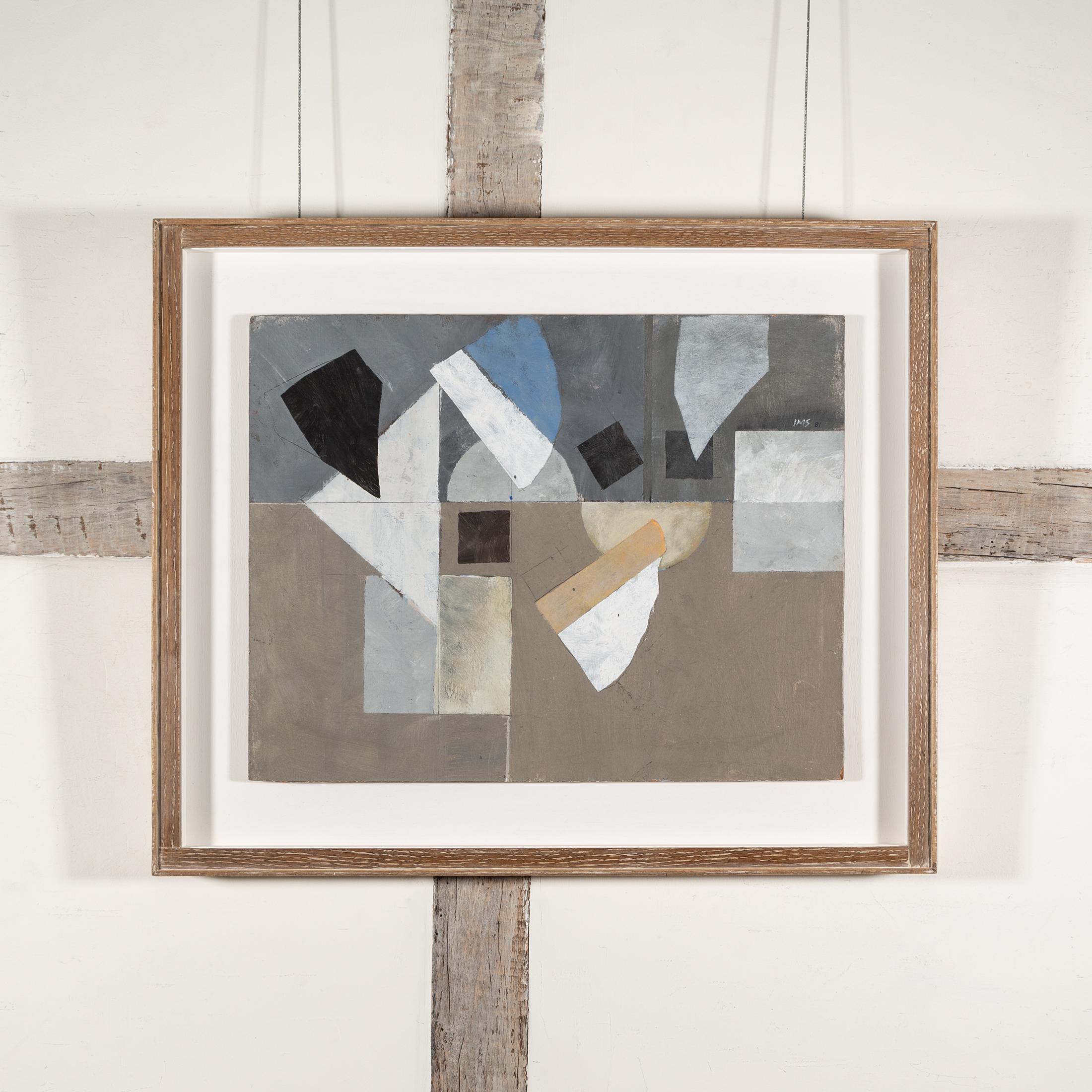 Abstrakte Komposition - Abstraktes Ölgemälde des 20. Jahrhunderts in Grau, Weiß und Schwarz – Painting von John Milnes-Smith