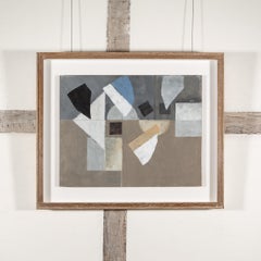 Abstract Composition - 20th Century Abstract Oil Painting in Grey, White + Black