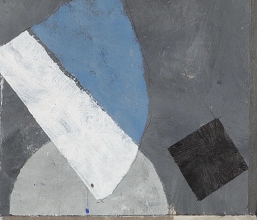 Abstrakte Komposition - Abstraktes Ölgemälde des 20. Jahrhunderts in Grau, Weiß und Schwarz im Angebot 1