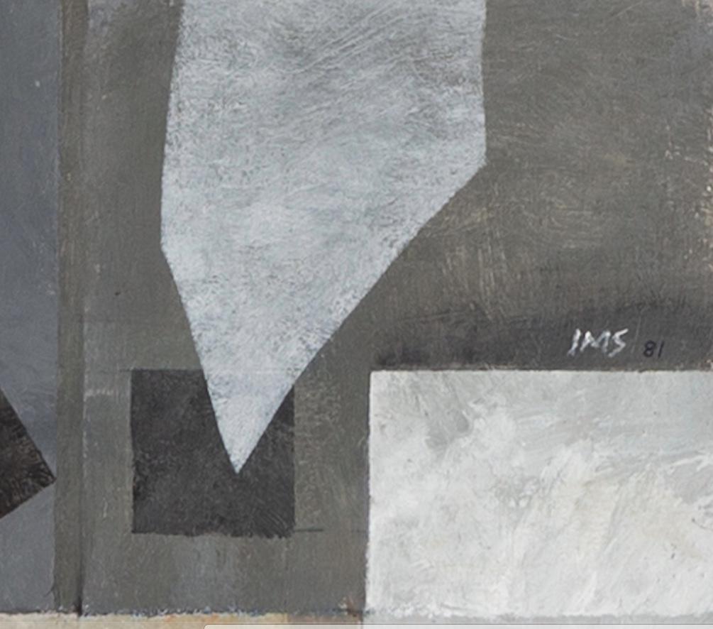 Abstrakte Komposition - Abstraktes Ölgemälde des 20. Jahrhunderts in Grau, Weiß und Schwarz im Angebot 2