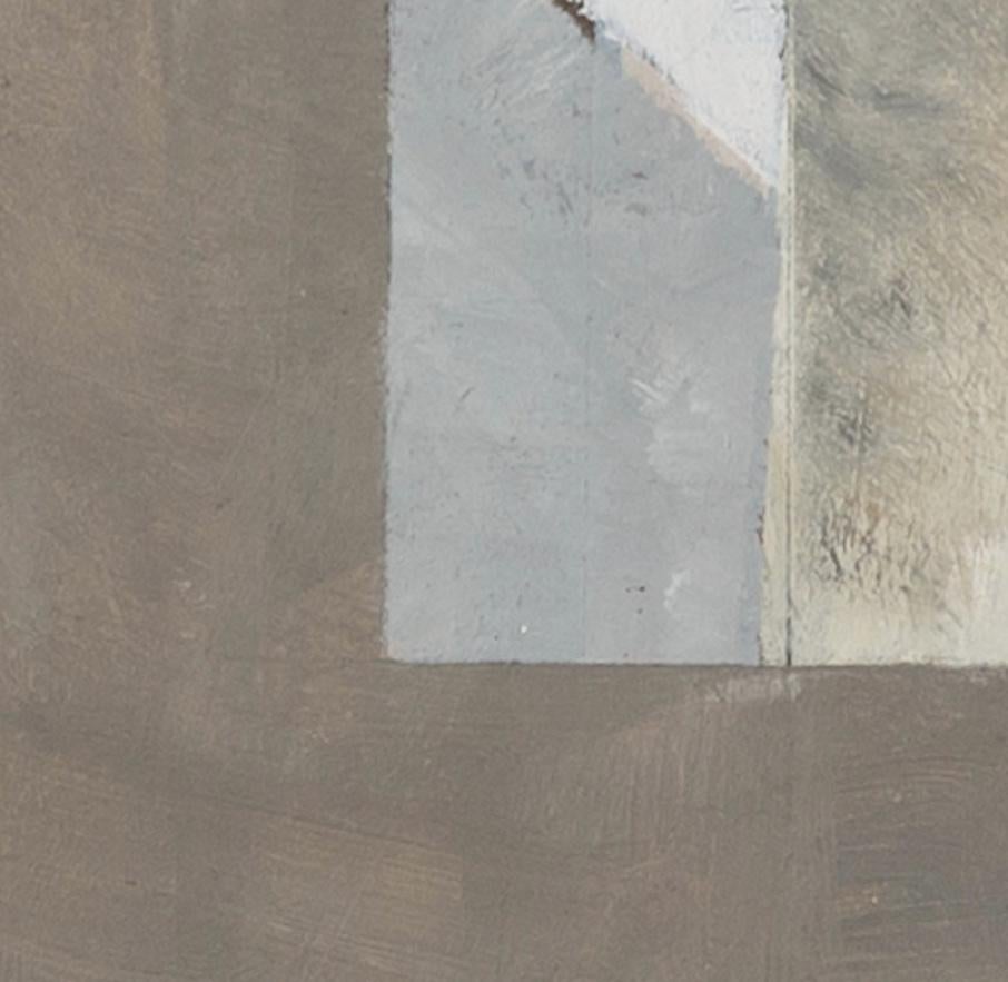 Abstrakte Komposition - Abstraktes Ölgemälde des 20. Jahrhunderts in Grau, Weiß und Schwarz im Angebot 3