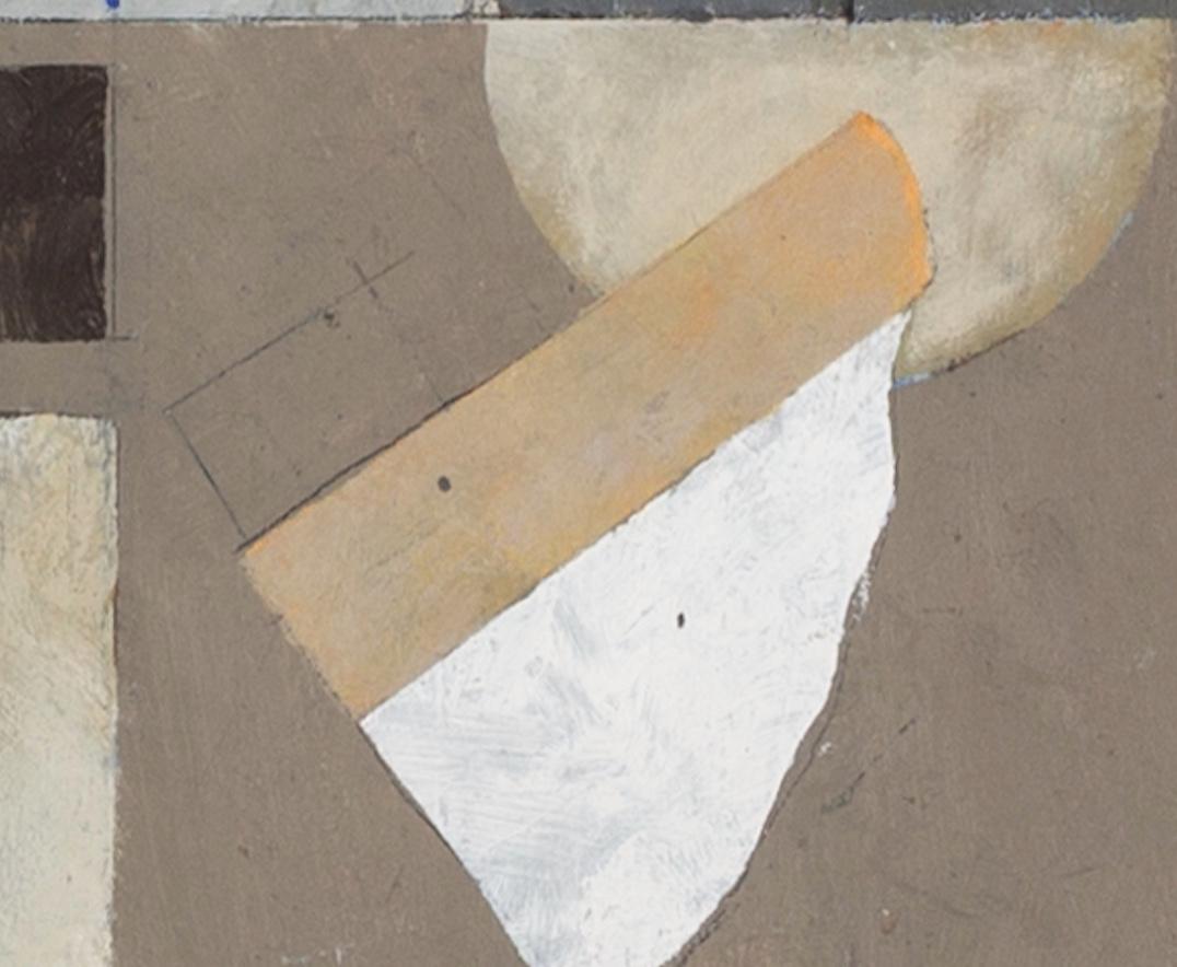 Abstrakte Komposition - Abstraktes Ölgemälde des 20. Jahrhunderts in Grau, Weiß und Schwarz im Angebot 4