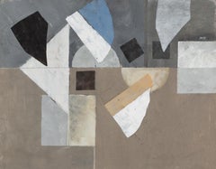 Abstract Composition - 20th Century Abstract Oil Painting in Grey, White + Black