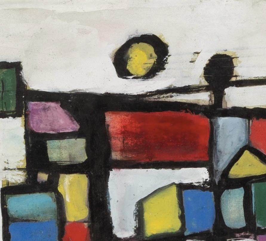 John Milnes-Smith 1912-1998
Coloured Grid, no.IX (July), 1951
gouache
34 x 44 cm
13 3/8 x 17 3/8 in
signed, dated and dated again

John Milnes-Smith was a painter of abstracts.

 

Born in Middlesex, from 1934-38 Milnes-Smith studied at the