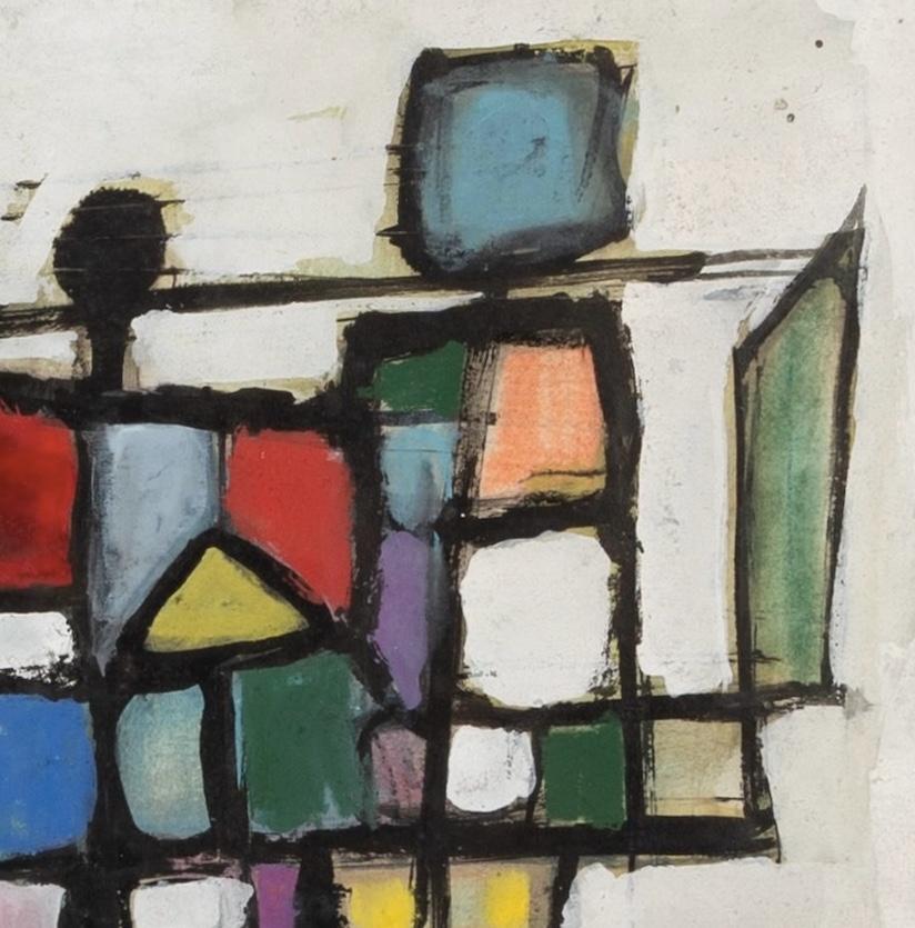 Coloured Grid, no.IX (July) - 20th Century Colourful Abstract Gouache Painting For Sale 1