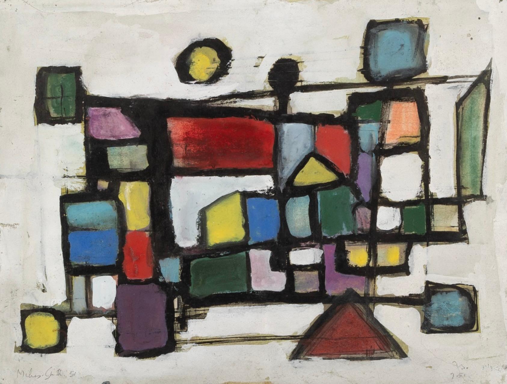 Coloured Grid, no.IX (July) - 20th Century Colourful Abstract Gouache Painting