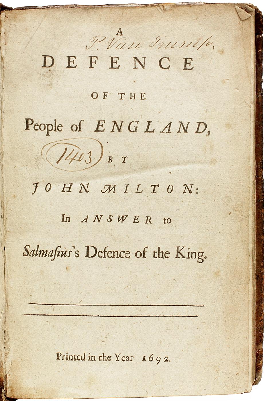 John MILTON. A Defence of the People of England. 1692 - ERSTE AUSGABE IN ENGLISCHER SPRACHE im Zustand „Gut“ im Angebot in Hillsborough, NJ