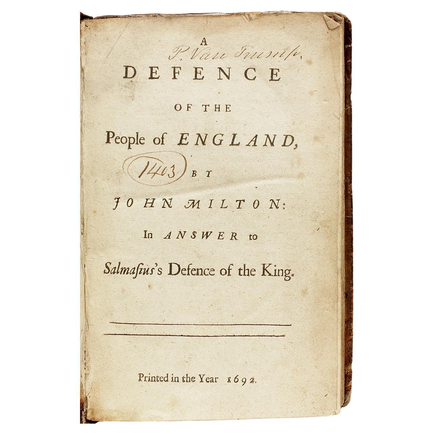 John MILTON. A Defence of the People of England. 1692 - FIRST EDITION IN ENGLISH