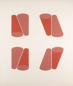 Cone Cut IV - 20th Century White, Pink + Red Modernist Abstract Painting