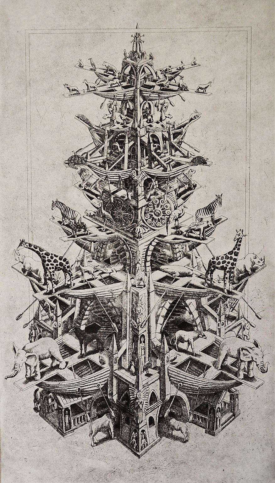 John Moore Animal Print - Religiously walking off the Plank- Contemporary, Etching, 21st Century (framed)