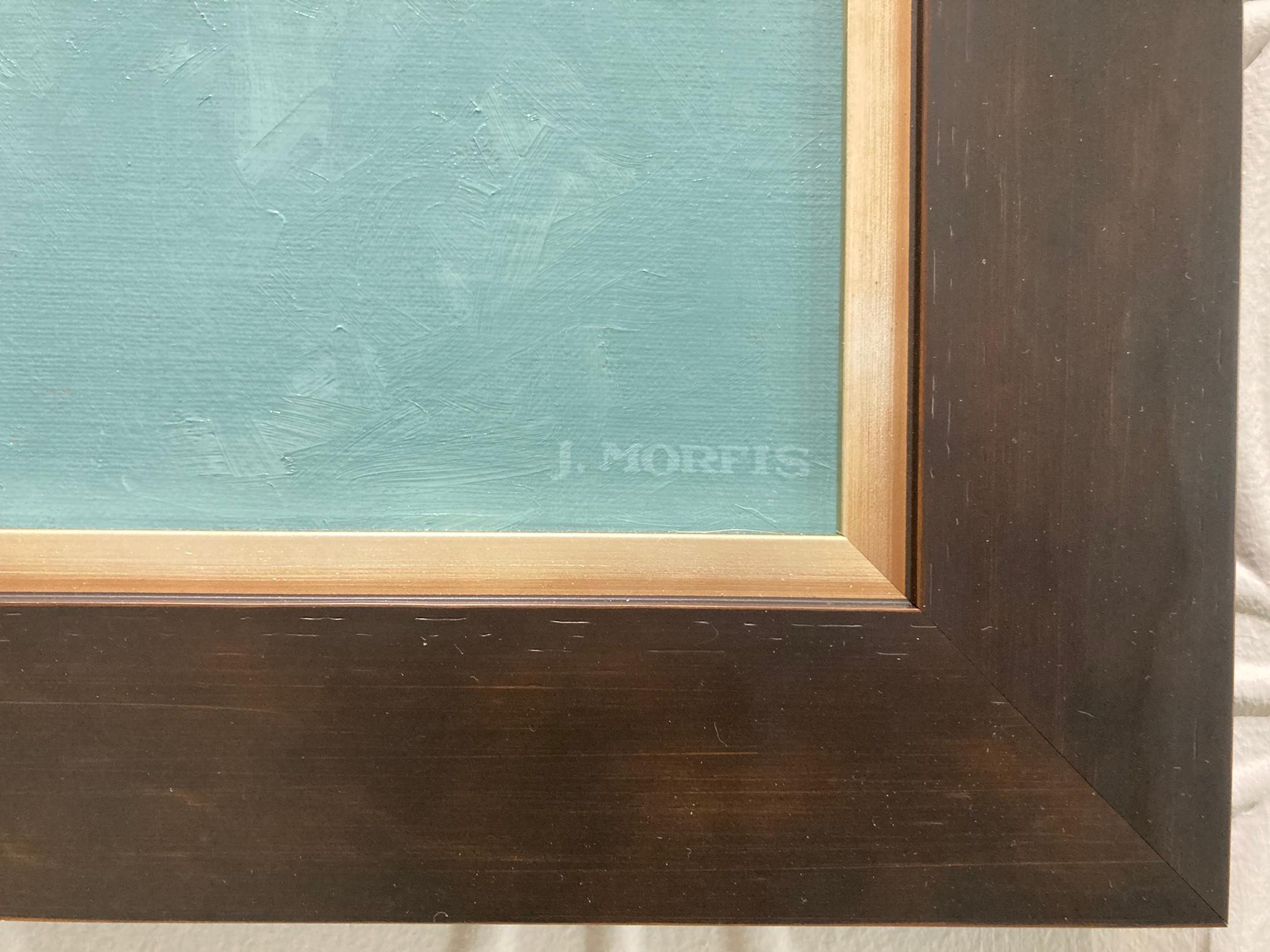 Horseshoe- Krabbe auf Hellblau (Grau), Still-Life Painting, von John Morfis