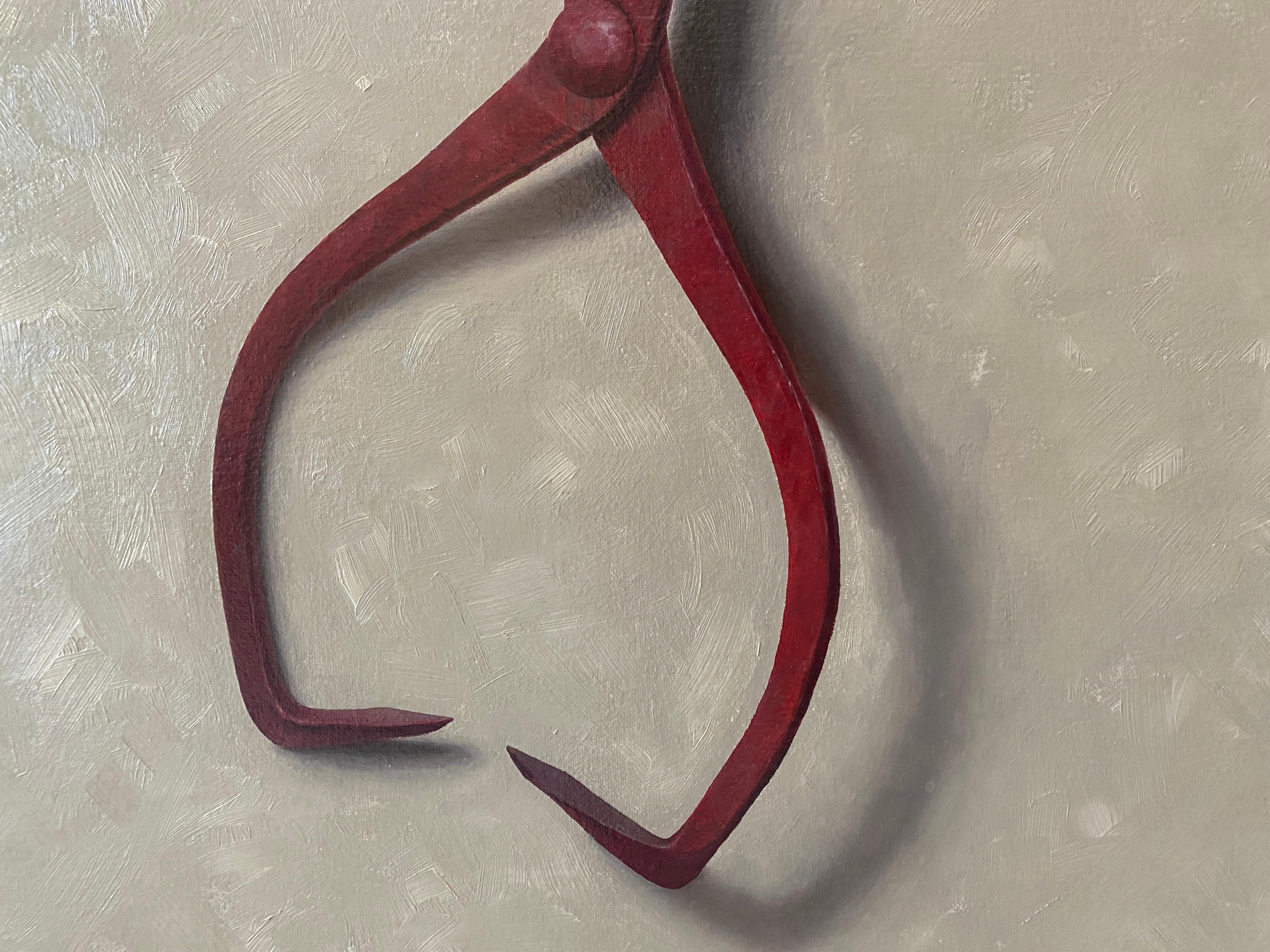 Red Ice Block Tongs - American Realist Painting by John Morfis
