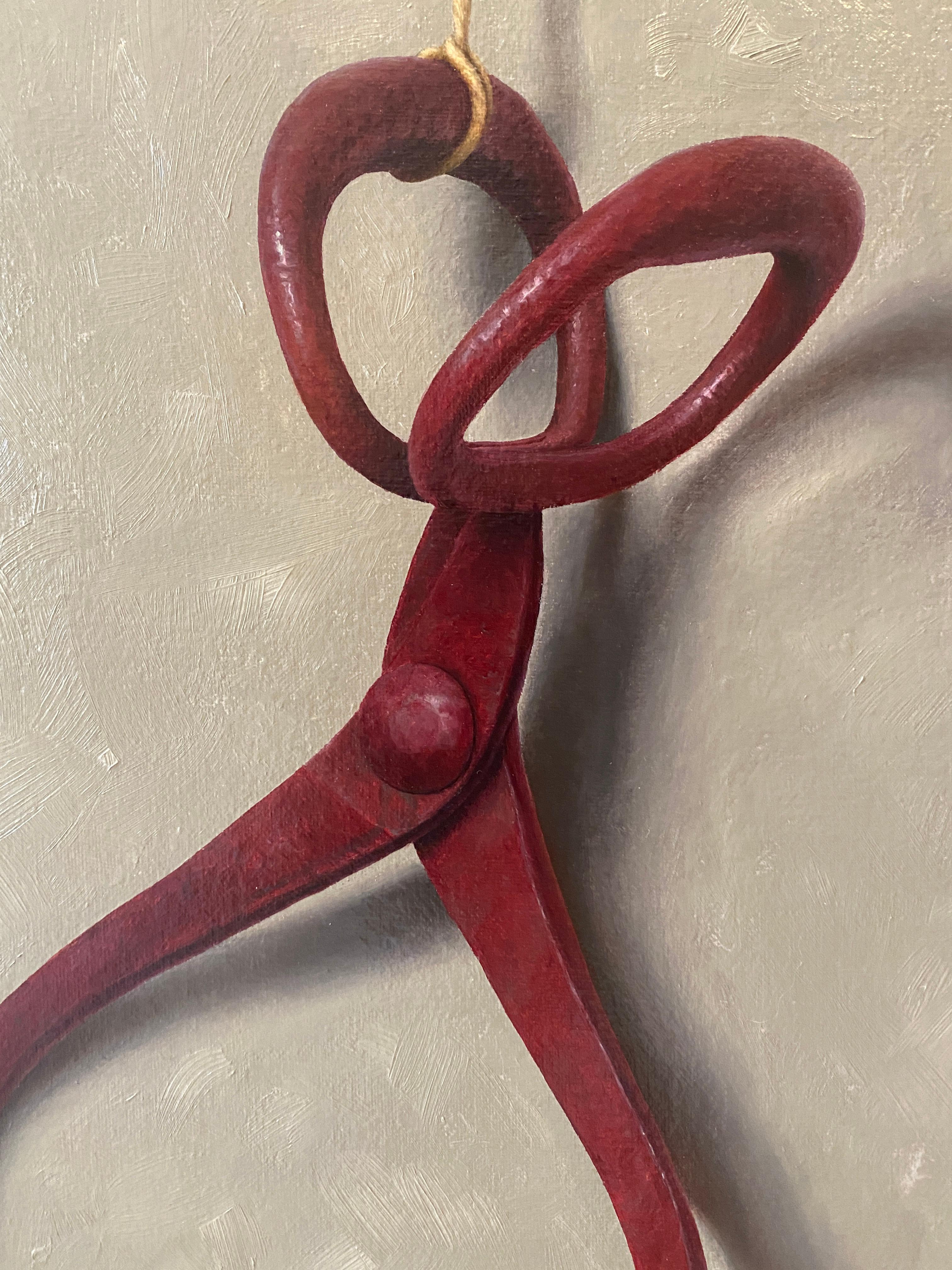 Red Ice Block Tongs - Brown Figurative Painting by John Morfis