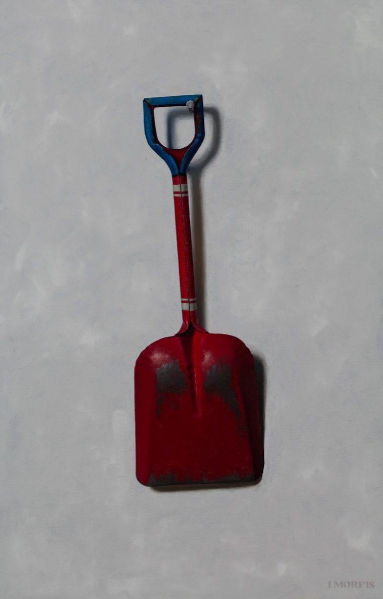 Interior Painting di John Morfis - "Pala di sabbia rossa" dipinto a olio trompe l'oeil contemporaneo di un oggetto antico