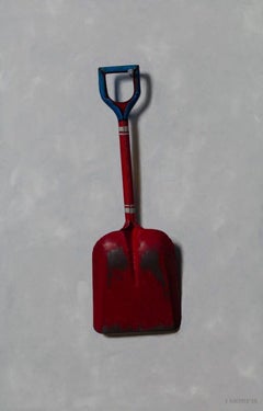 "Red Sand Shovel" contemporary trompe l'oeil oil painting of Used object