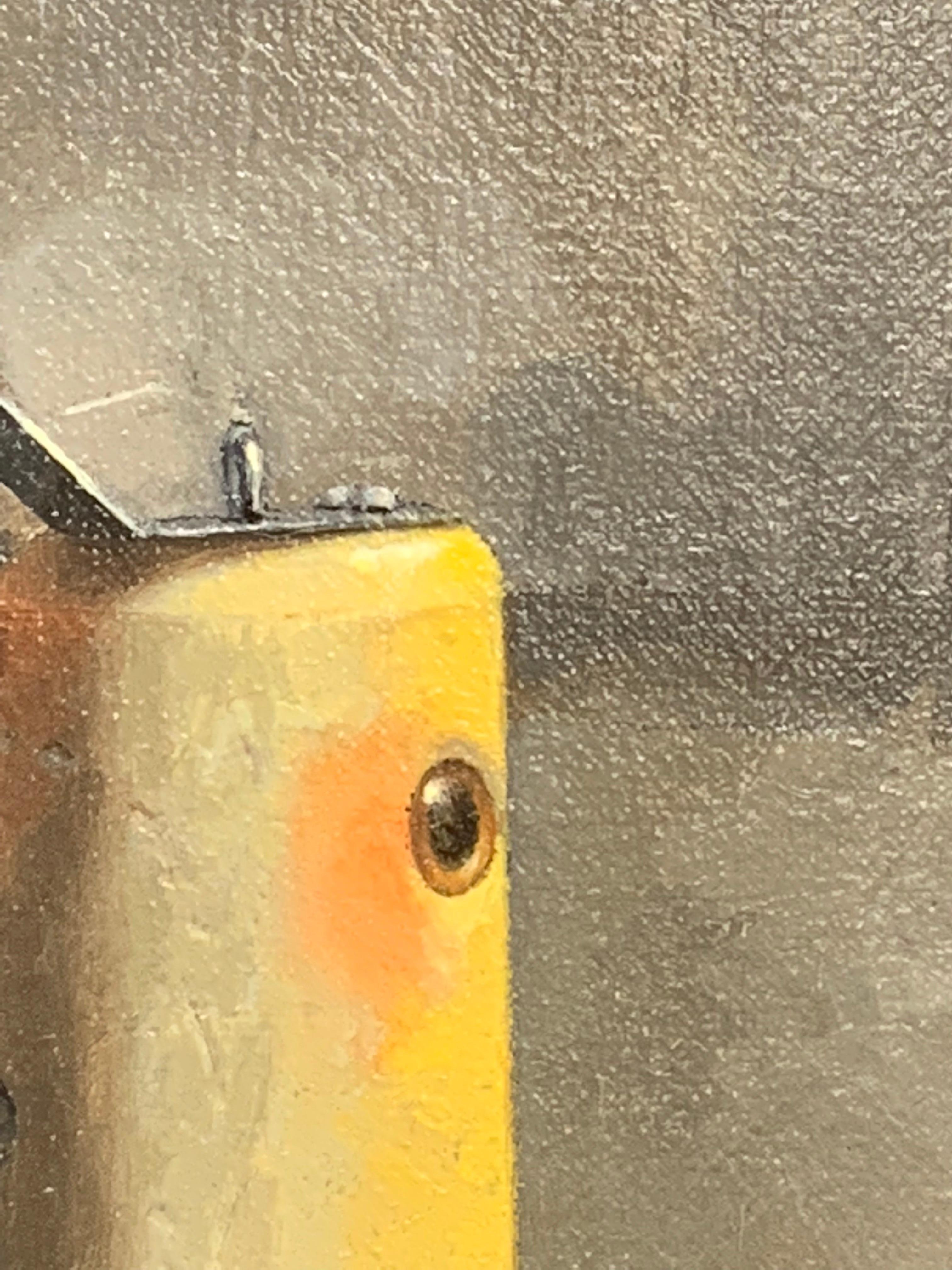 Stecker aus Zedernholz auf Zedernholz (Gelb), Still-Life Painting, von John Morfis