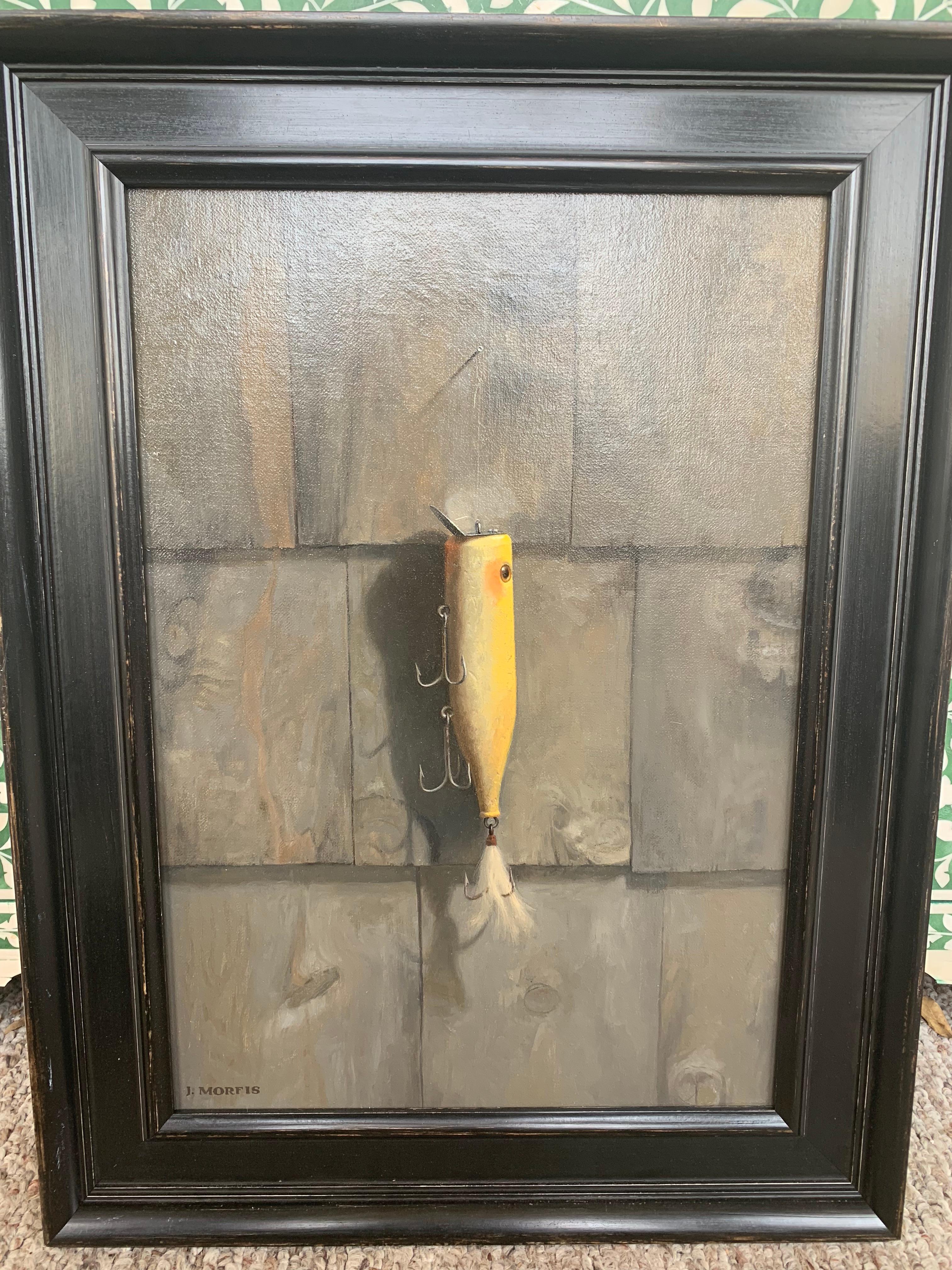 Yellow Plug on Cedar Shake - Painting by John Morfis