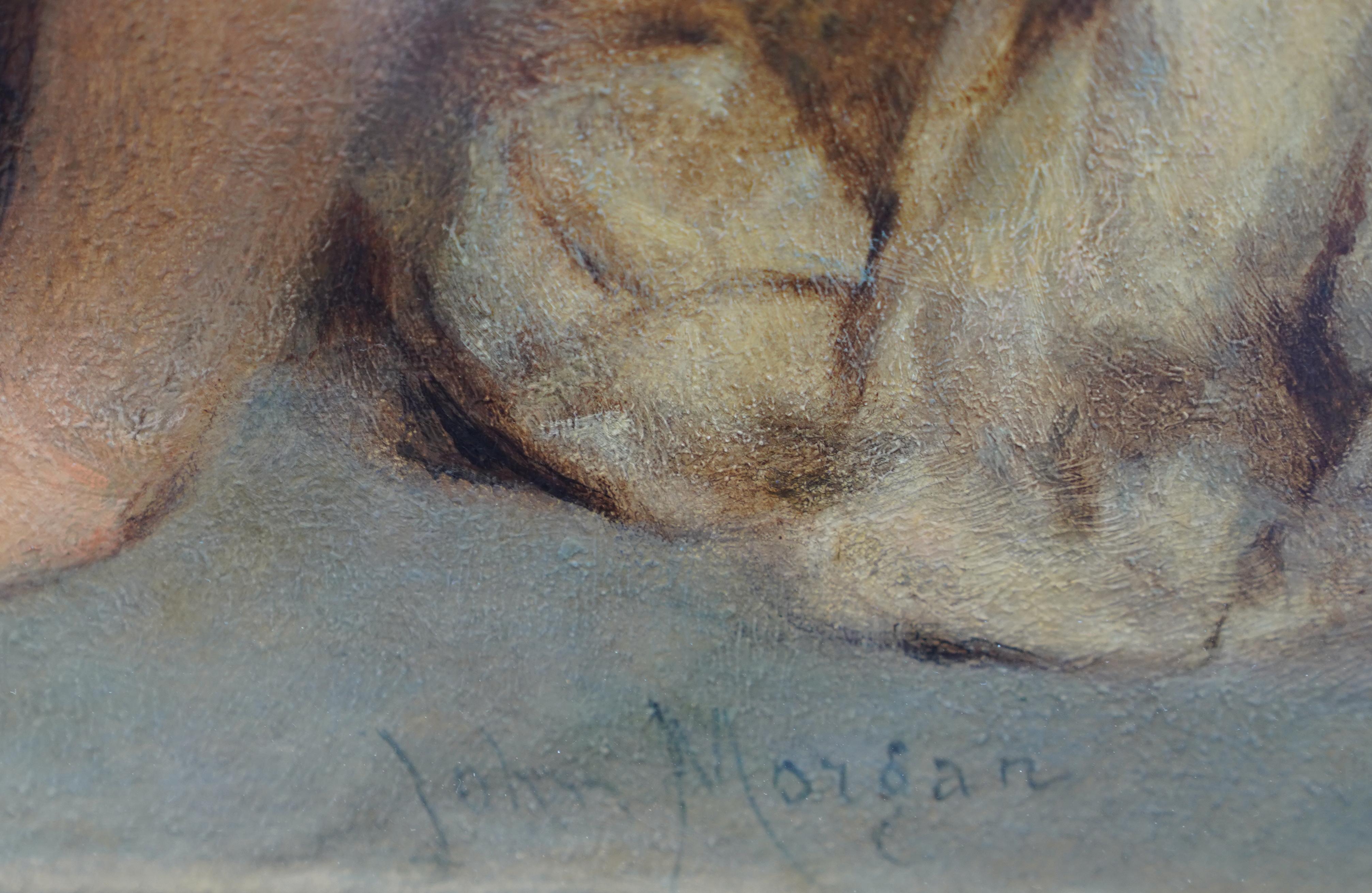 Retrato de niña con gato - Pintura al óleo de arte animal de la época victoriana británica en venta 3