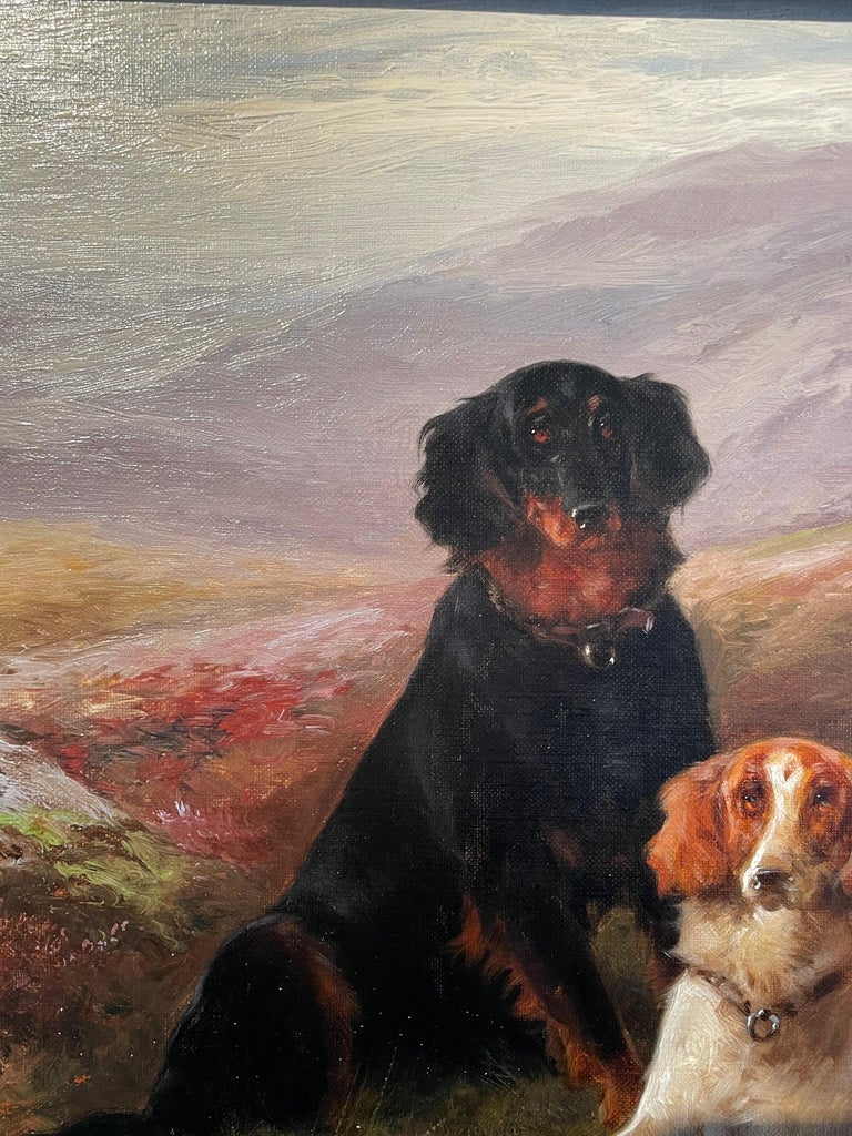 English 19th Century pair of landscape oil paintings 'After the Hunt' with Dogs  For Sale 5
