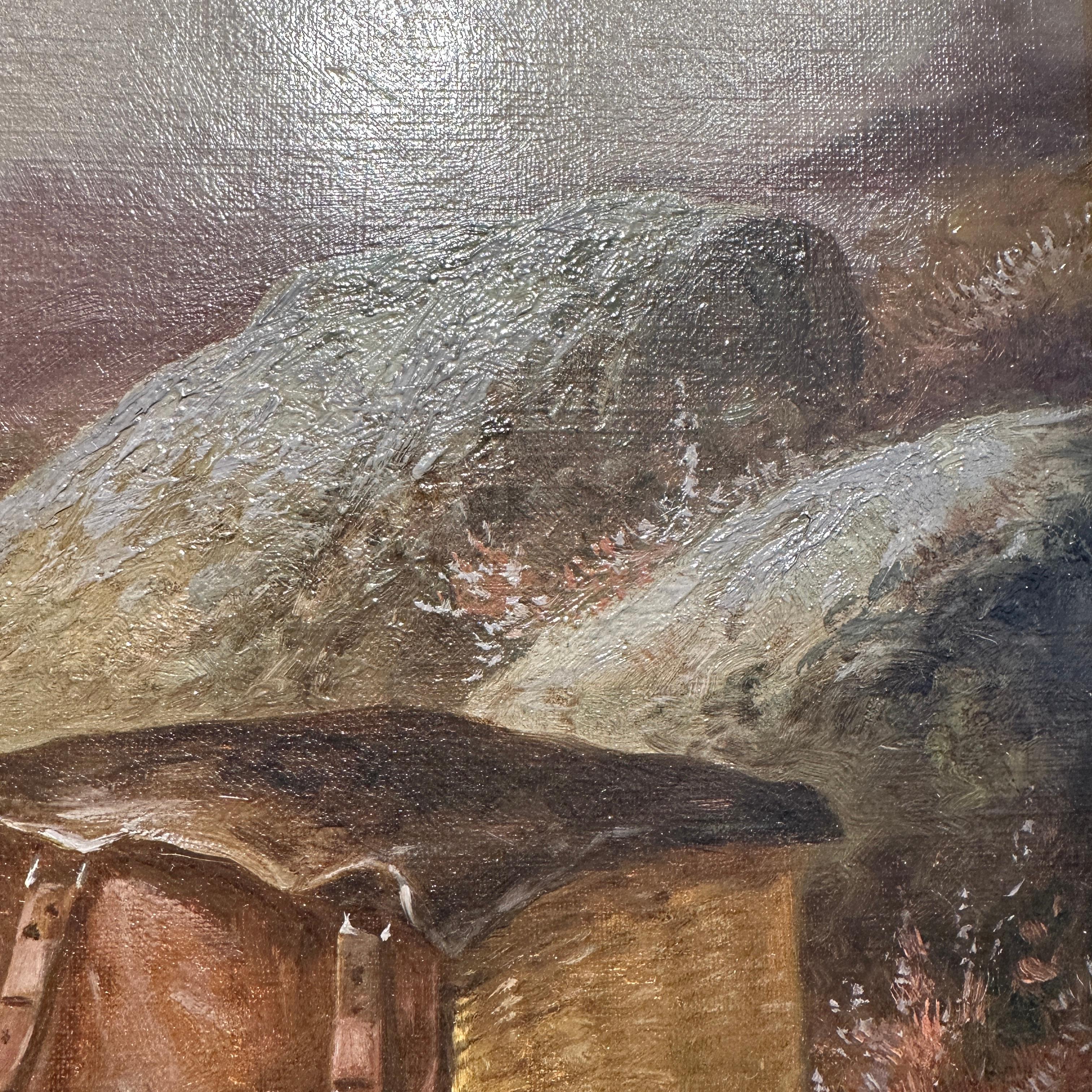 Paire de peintures à l'huile anglaises du 19ème siècle représentant des paysages avec des chiens « Après la chasse » en vente 7