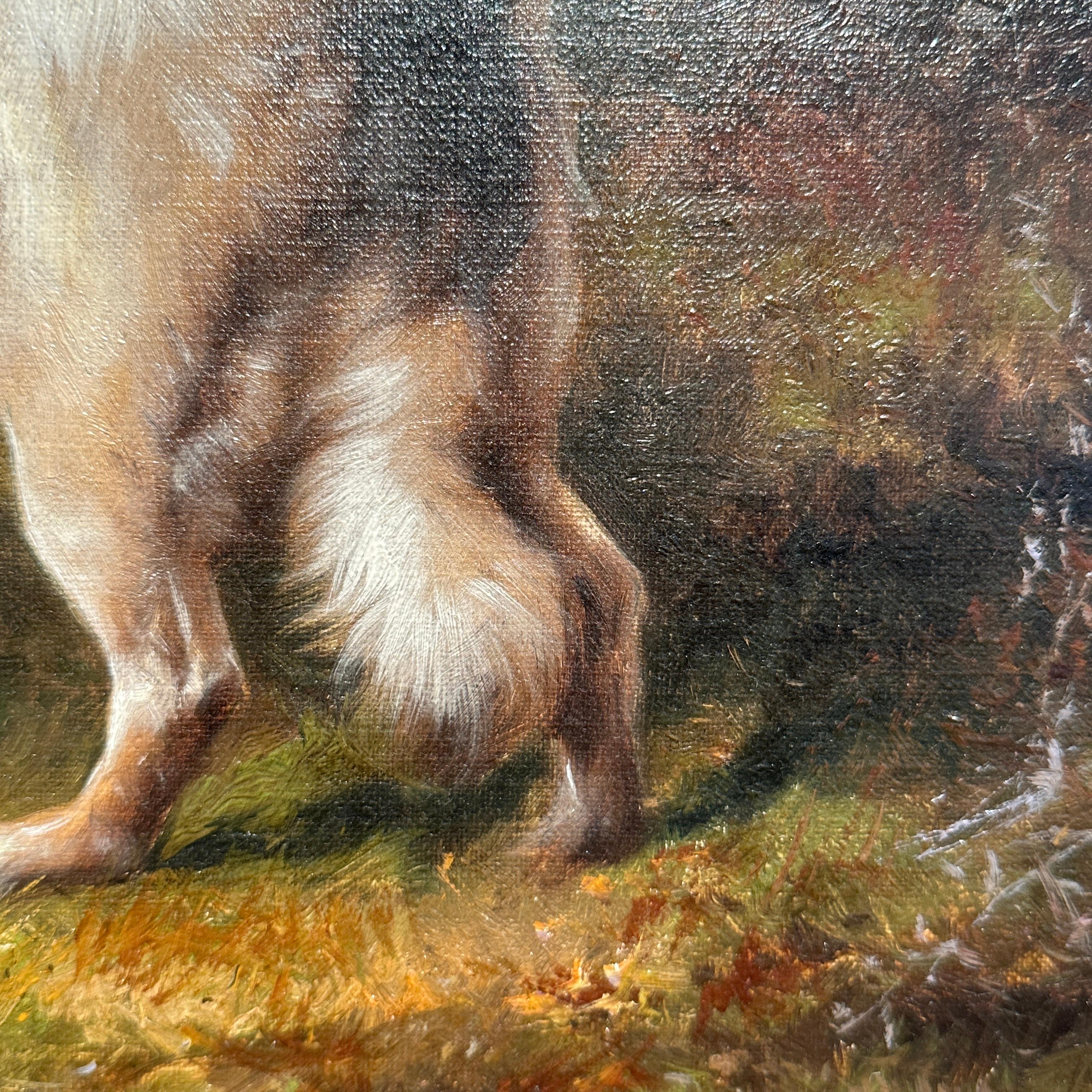 Paire de peintures à l'huile anglaises du 19ème siècle représentant des paysages avec des chiens « Après la chasse » en vente 13