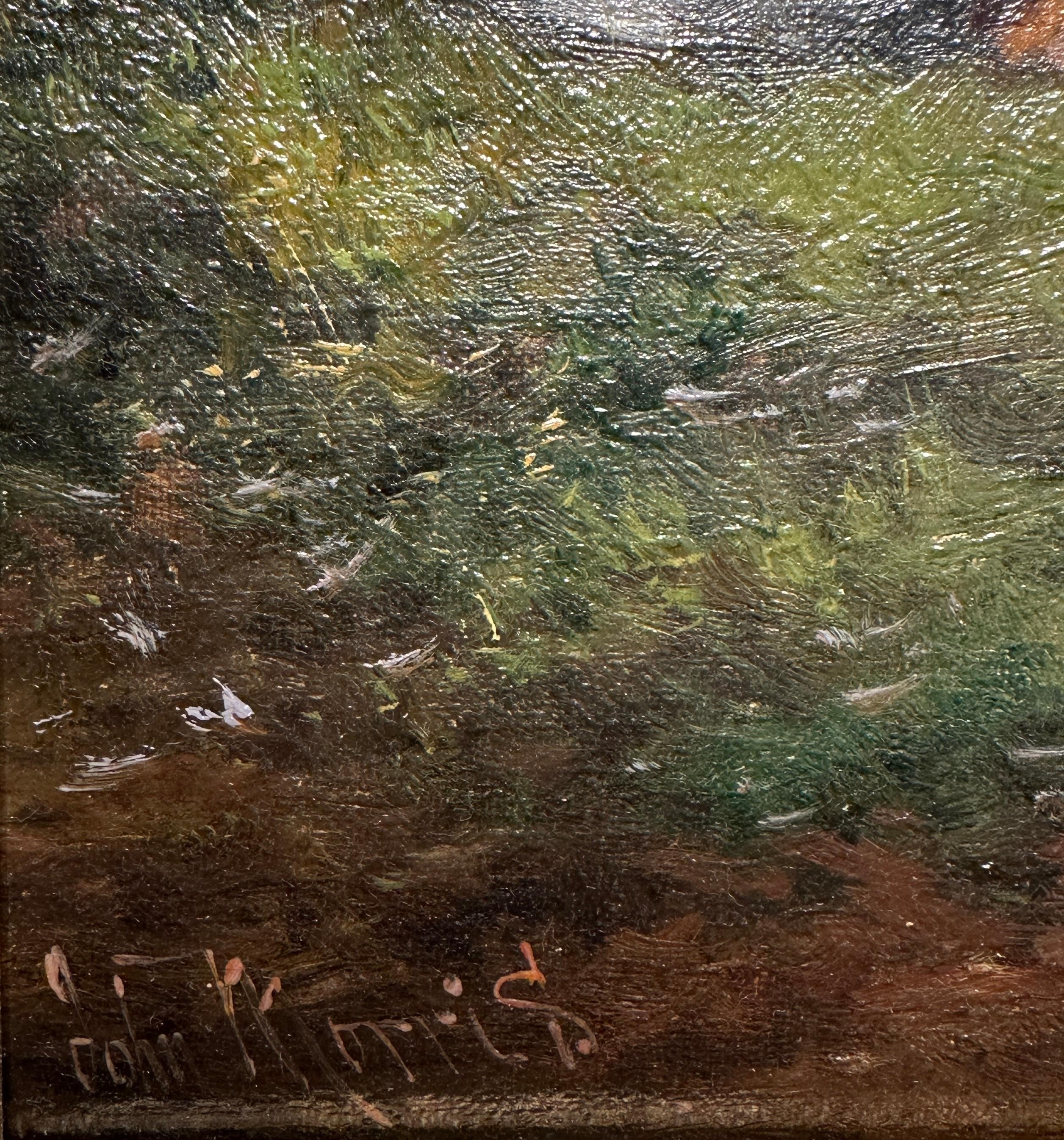Paire de peintures à l'huile anglaises du 19ème siècle représentant des paysages avec des chiens « Après la chasse » en vente 15
