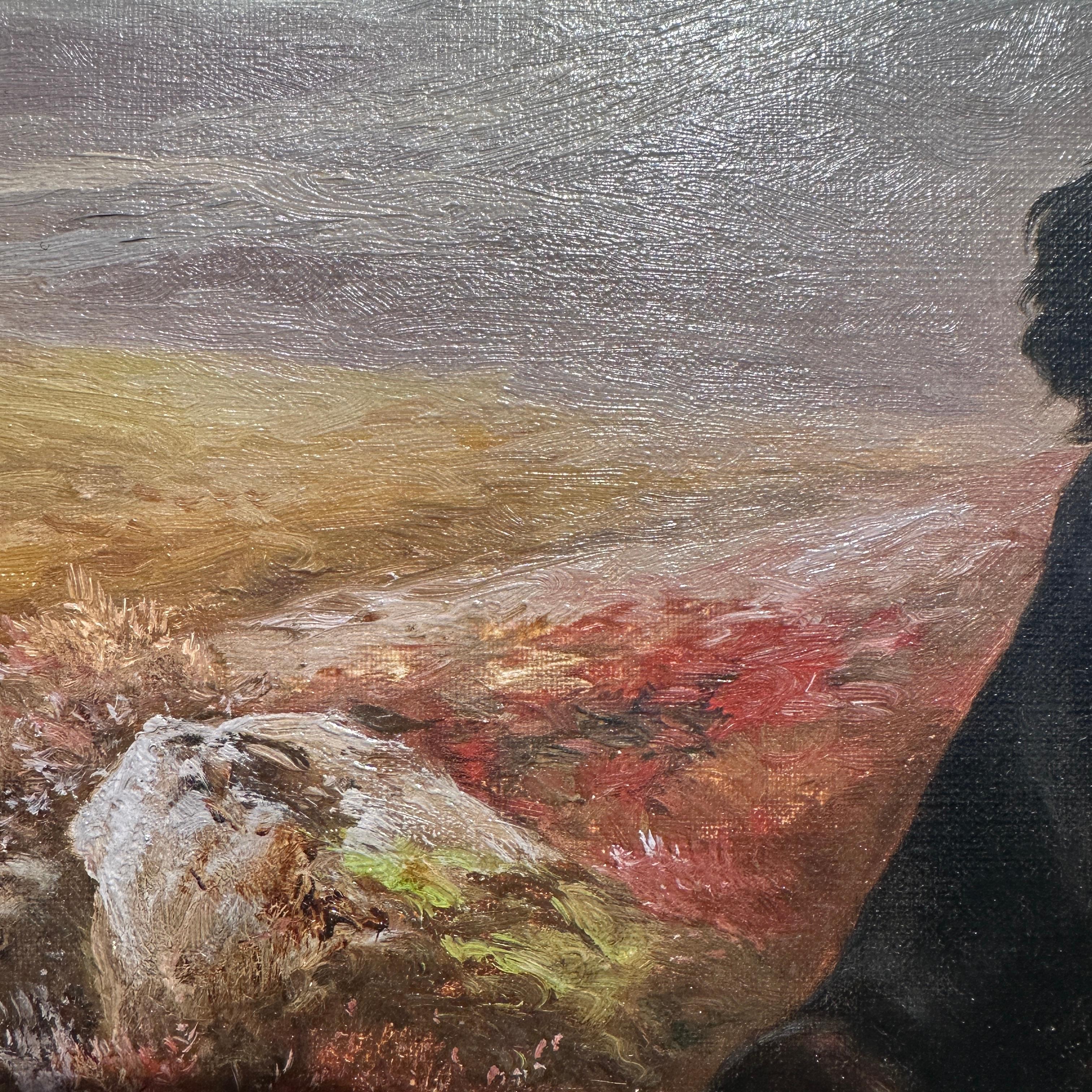 Paire de peintures à l'huile anglaises du 19ème siècle représentant des paysages avec des chiens « Après la chasse » en vente 1