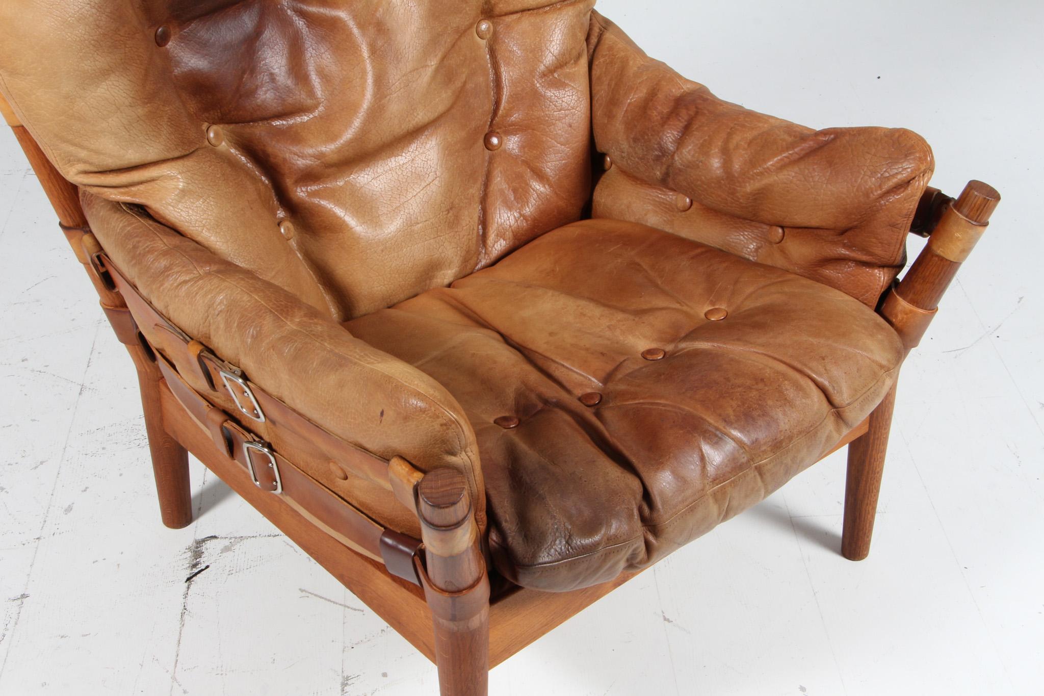 John Mortensen for Magnus Olsen, brutalist lounge chair, oak and leather. In Good Condition In Esbjerg, DK