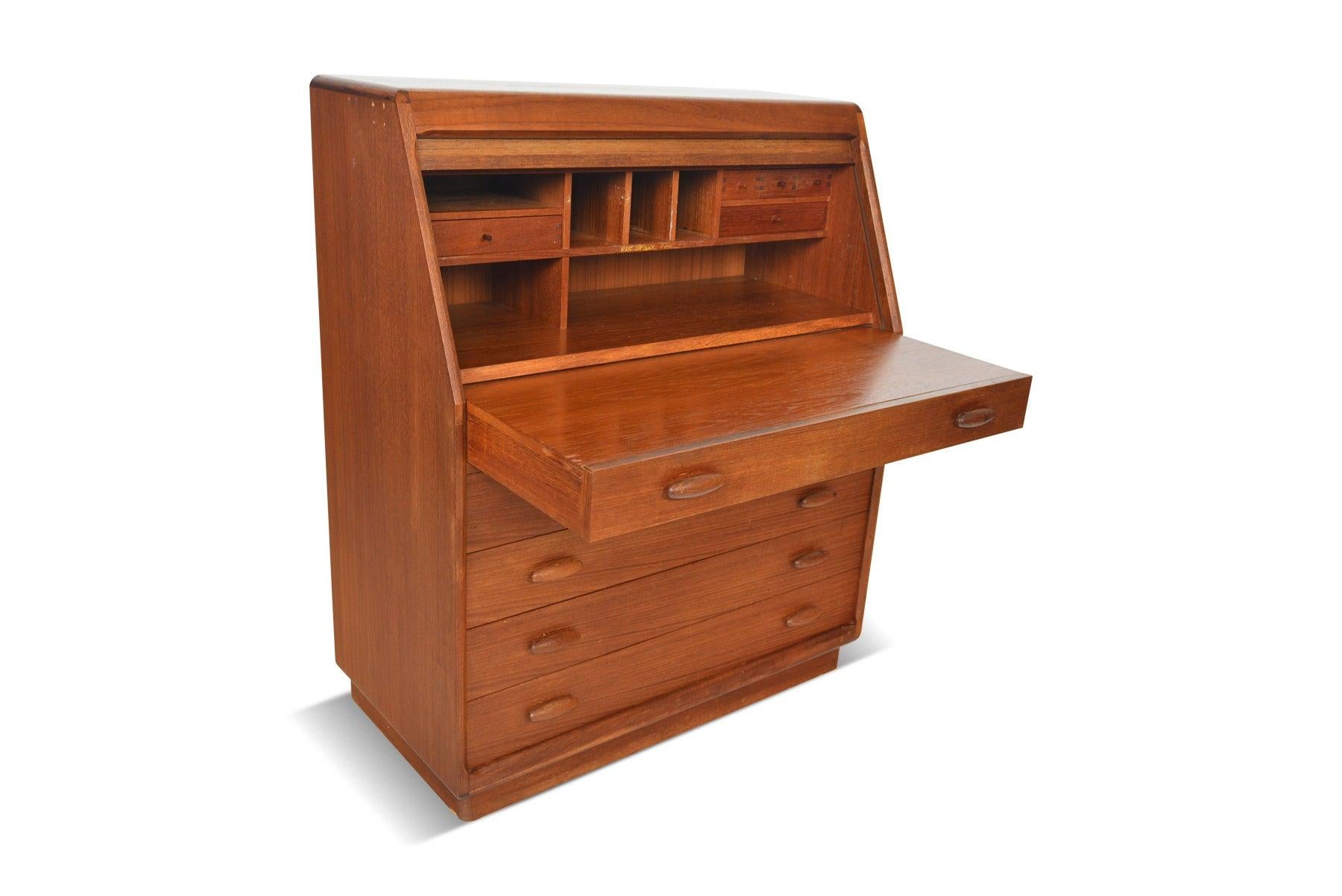 Mid-Century Modern John Mortensen Tambour Secretary Desk in Teak