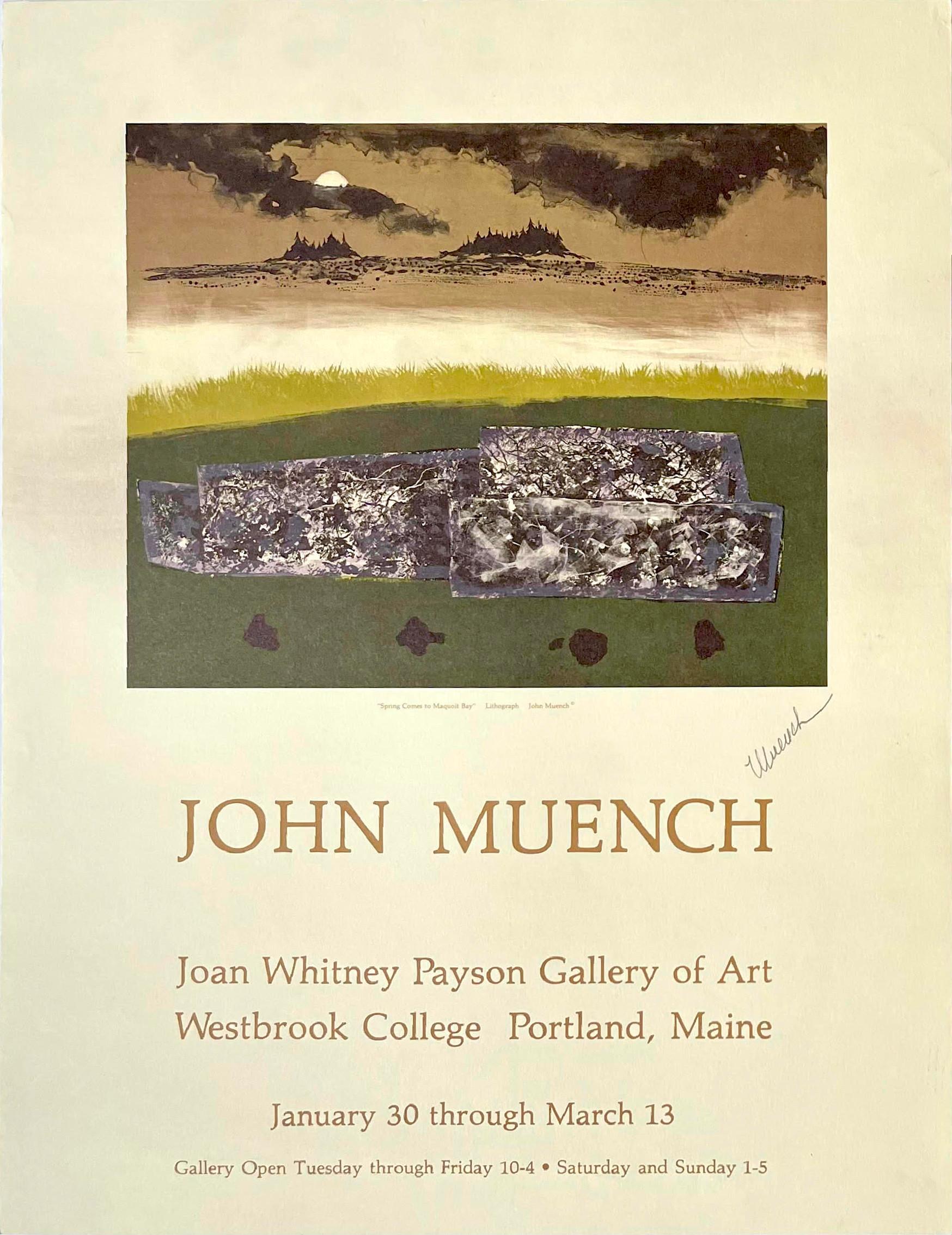 John Muench at Joan Whitney Payson Gallery of Art (Signed by John Muench), ca. 1982
Offset lithograph poster (Hand signed by John Muench)
Hand-signed by artist, Pencil signed by John Muench on the front
25 × 19 inches
Unframed
This poster was