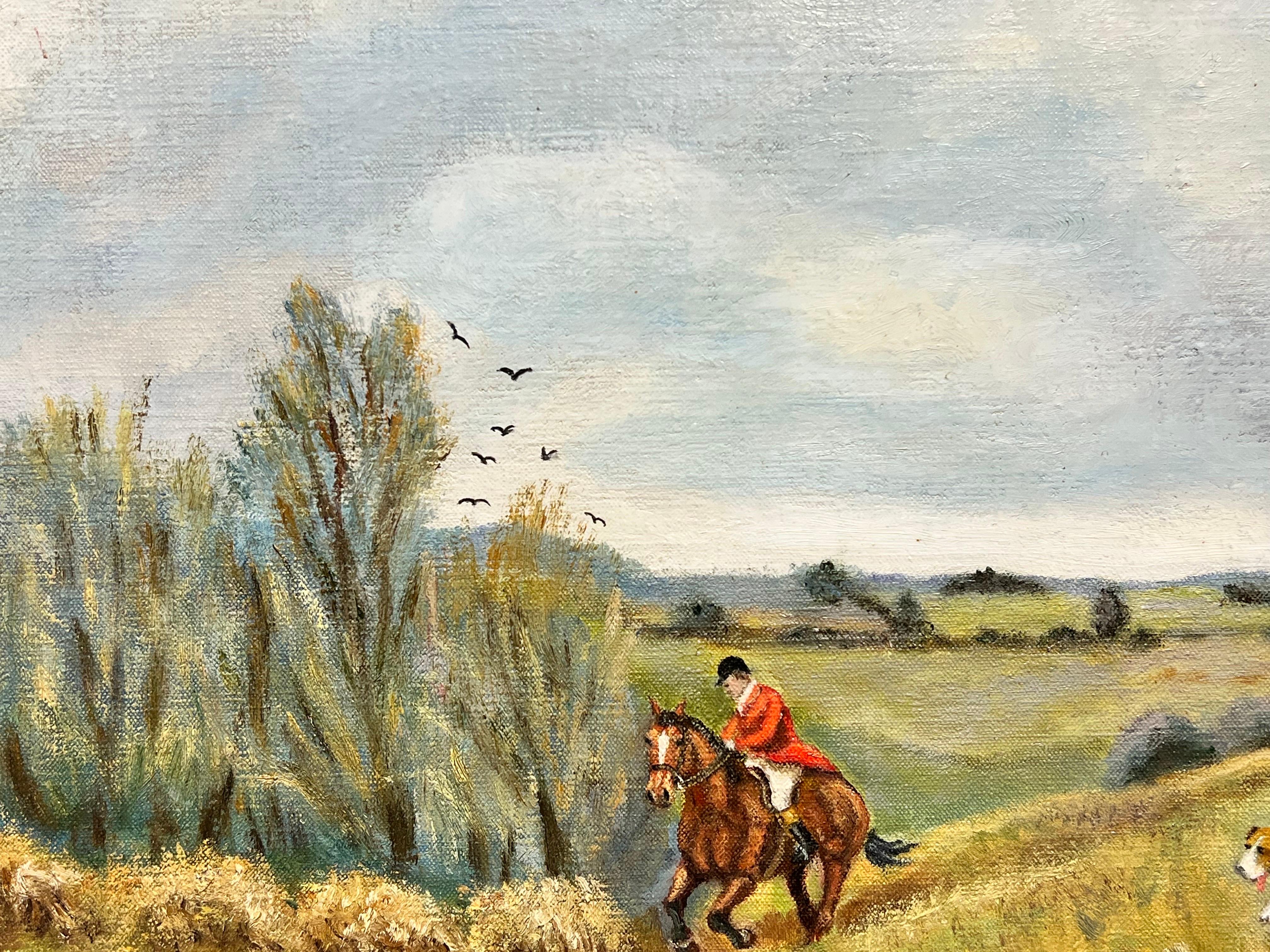 Large British Hunting Scene Signed Oil Painting Lady Side Saddle on Horseback For Sale 3