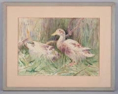 John Murray Thompson, British artist. Watercolor on paper.  Ducks