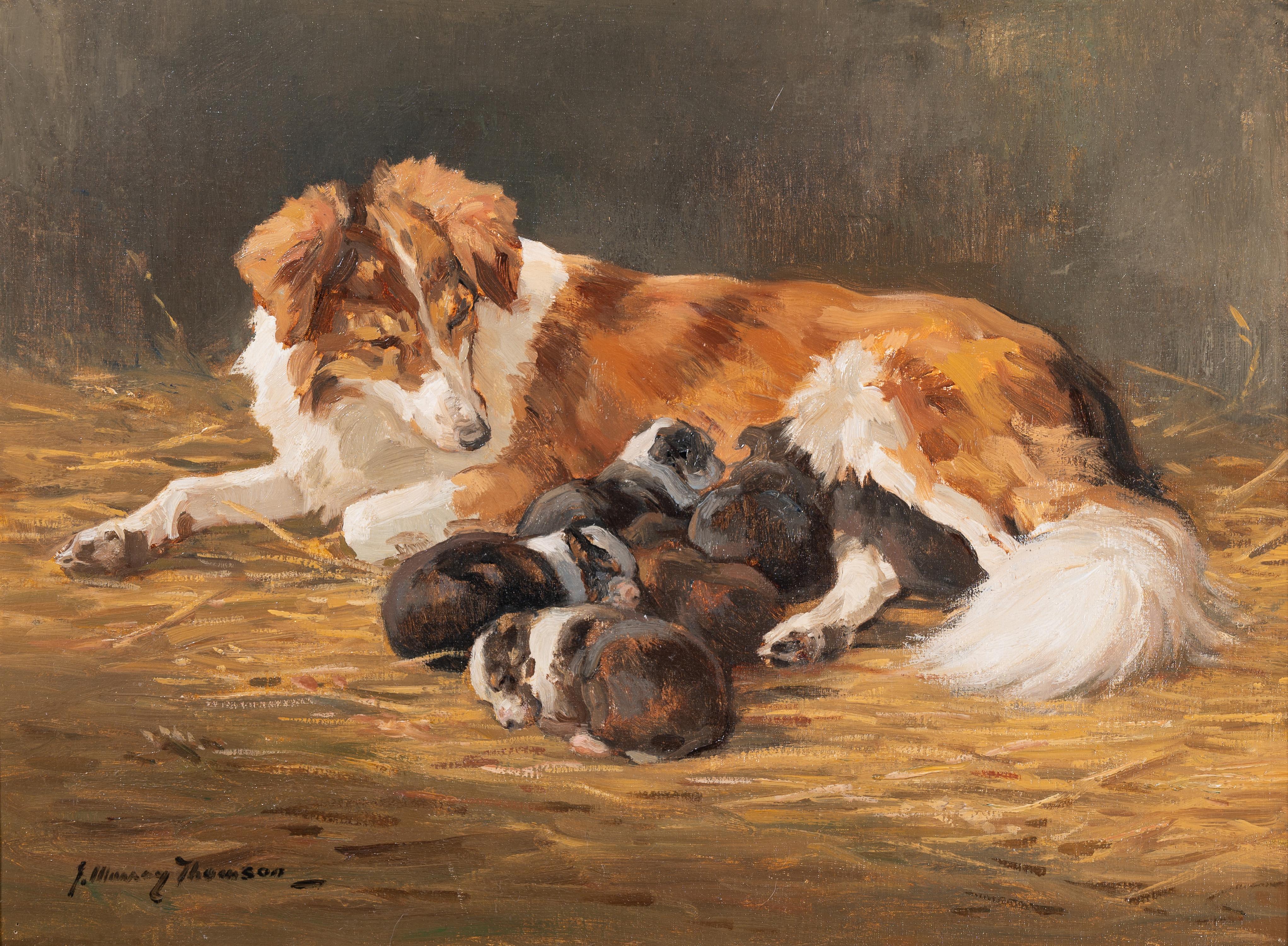 A mother and pups - Painting by John Murray Thomson