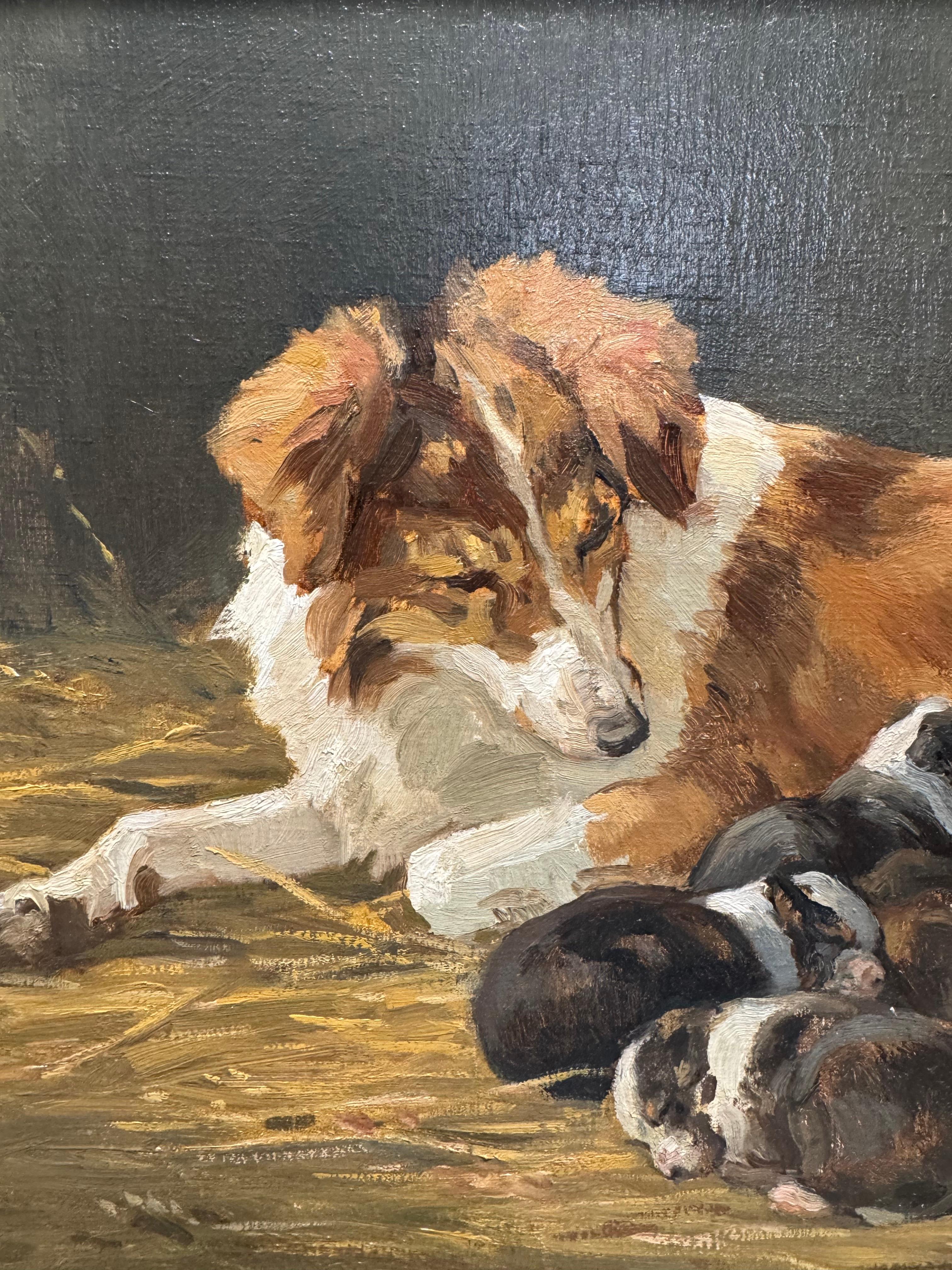 A mother and pups - Brown Animal Painting by John Murray Thomson